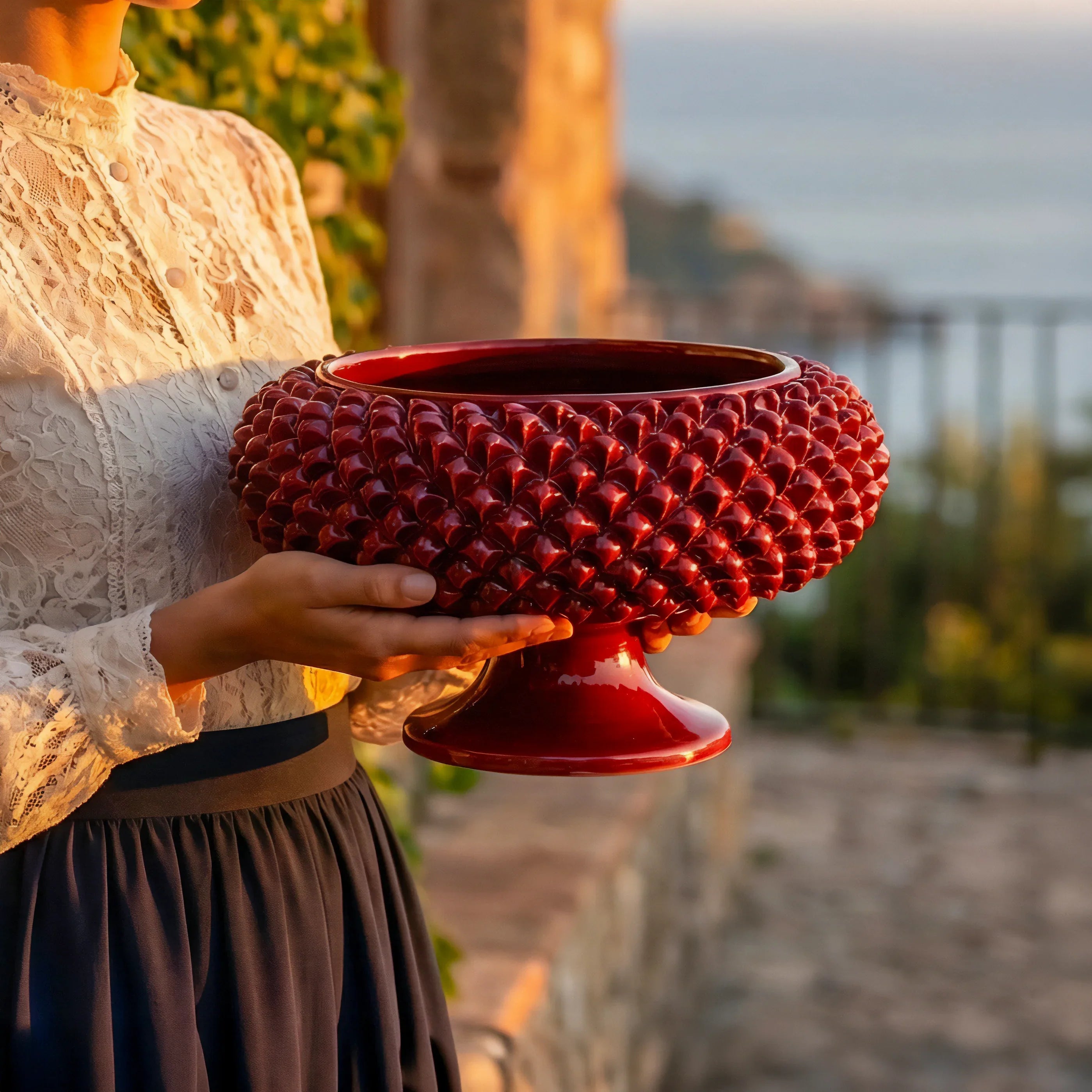 Alzata a Pigna in Ceramica di Caltagirone Ø 25/33 cm - Bordeaux