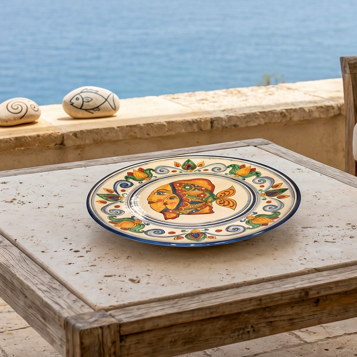 Alzata in Ceramica di Caltagirone Ø 35 cm - Decoro Pesci