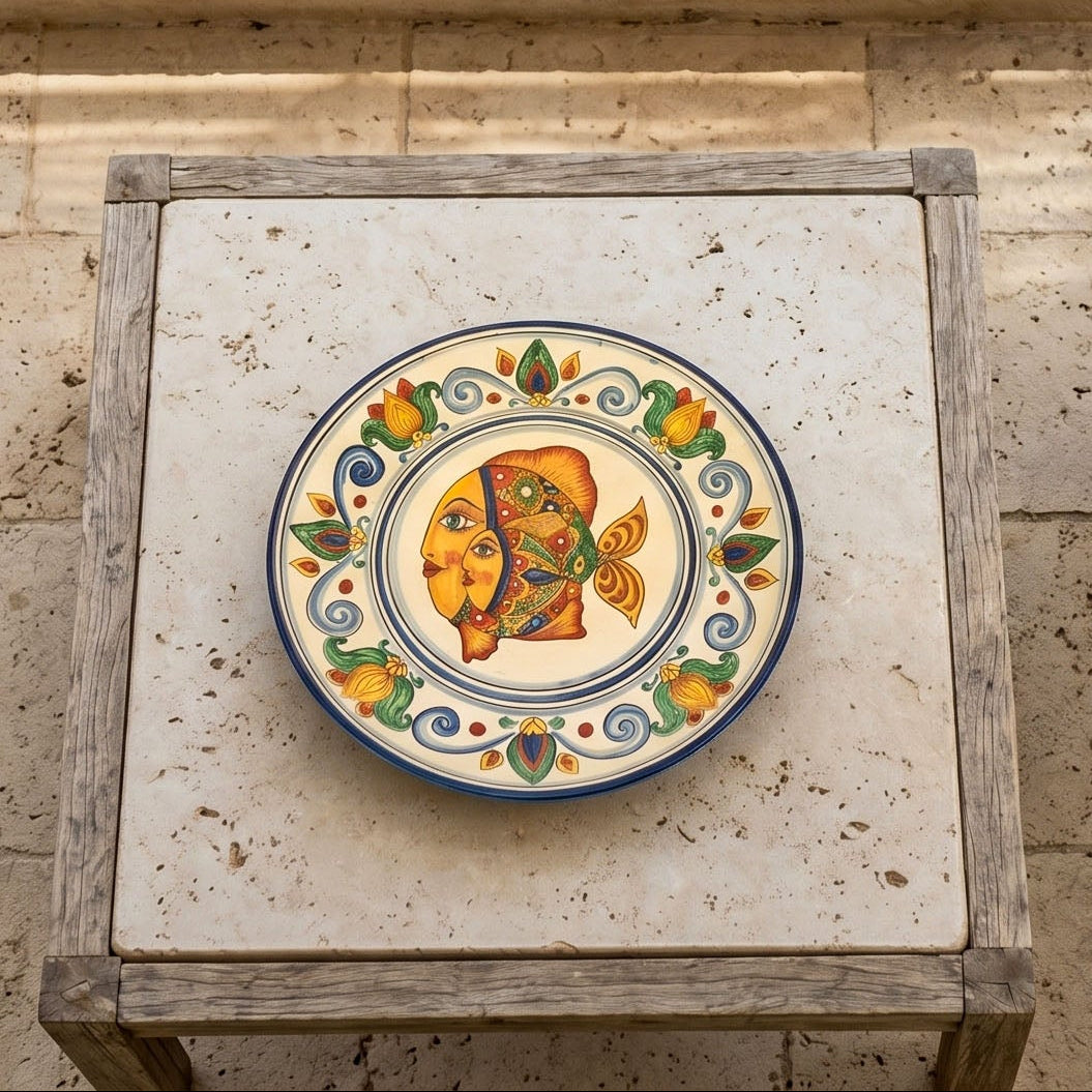 Alzata in Ceramica di Caltagirone Ø 35 cm - Decoro Pesci