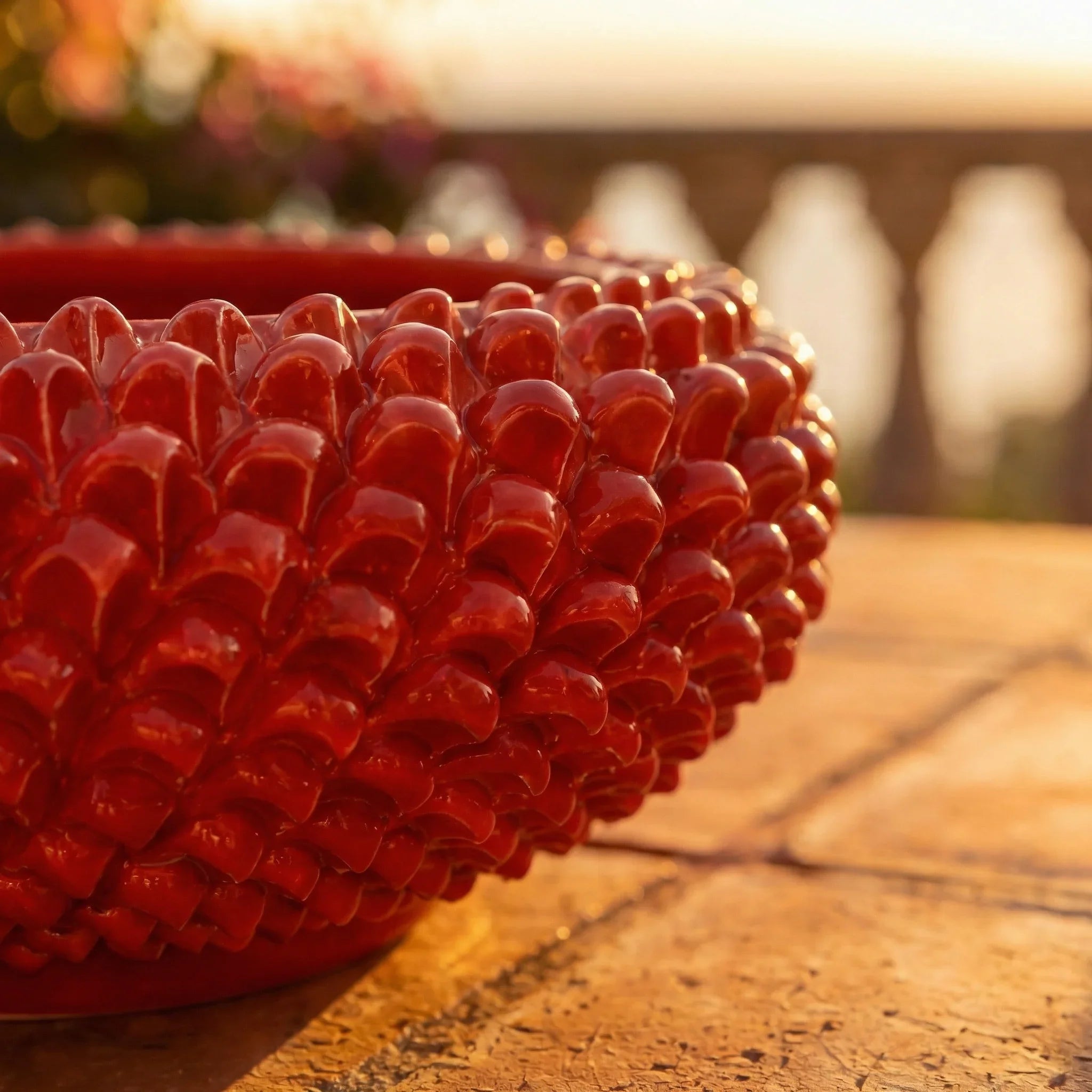 Centrotavola a Pigna in Ceramica di Caltagirone Ø 25/33 cm - Rosso Fuoco