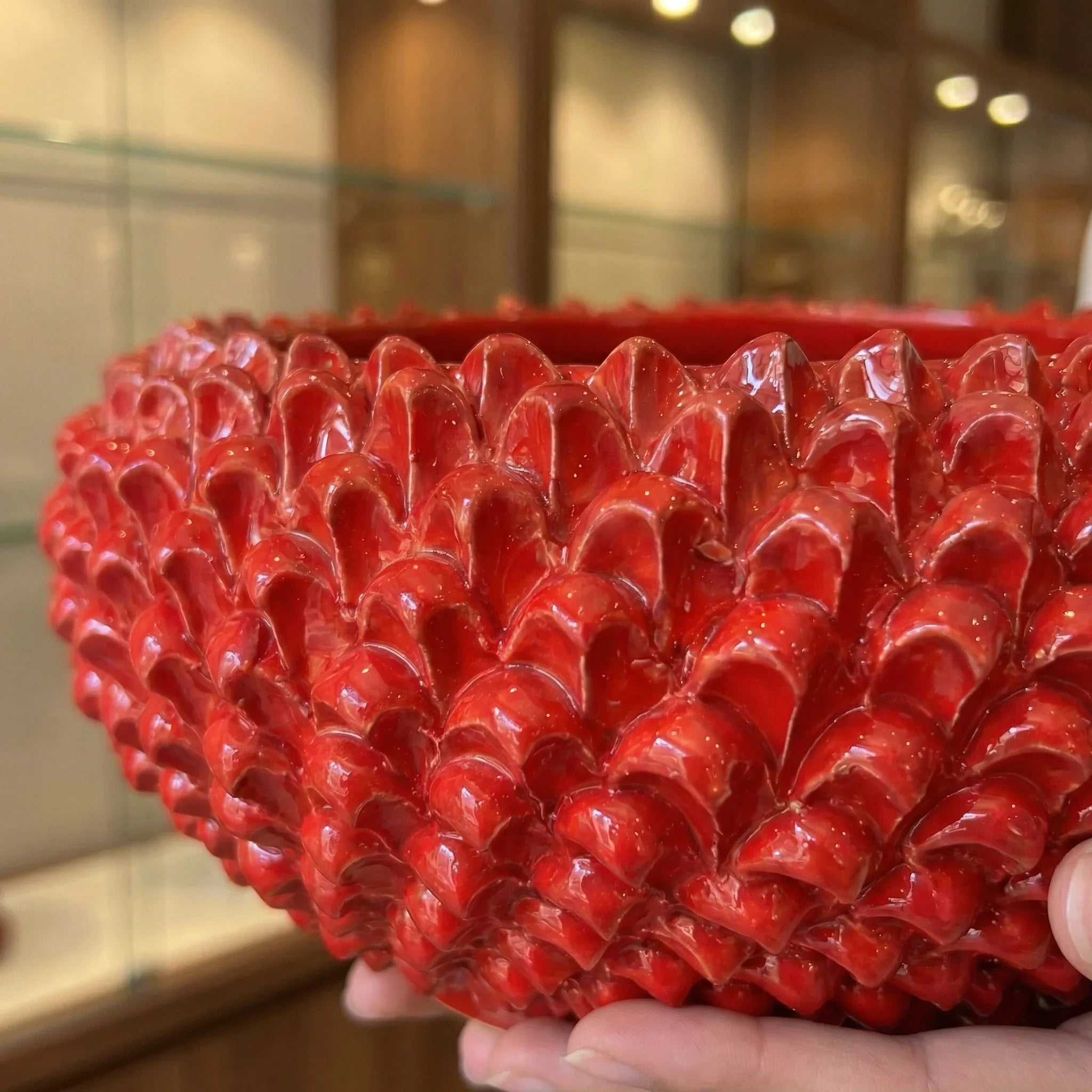Centrotavola a Pigna in Ceramica di Caltagirone Ø 25/33 cm - Rosso Fuoco