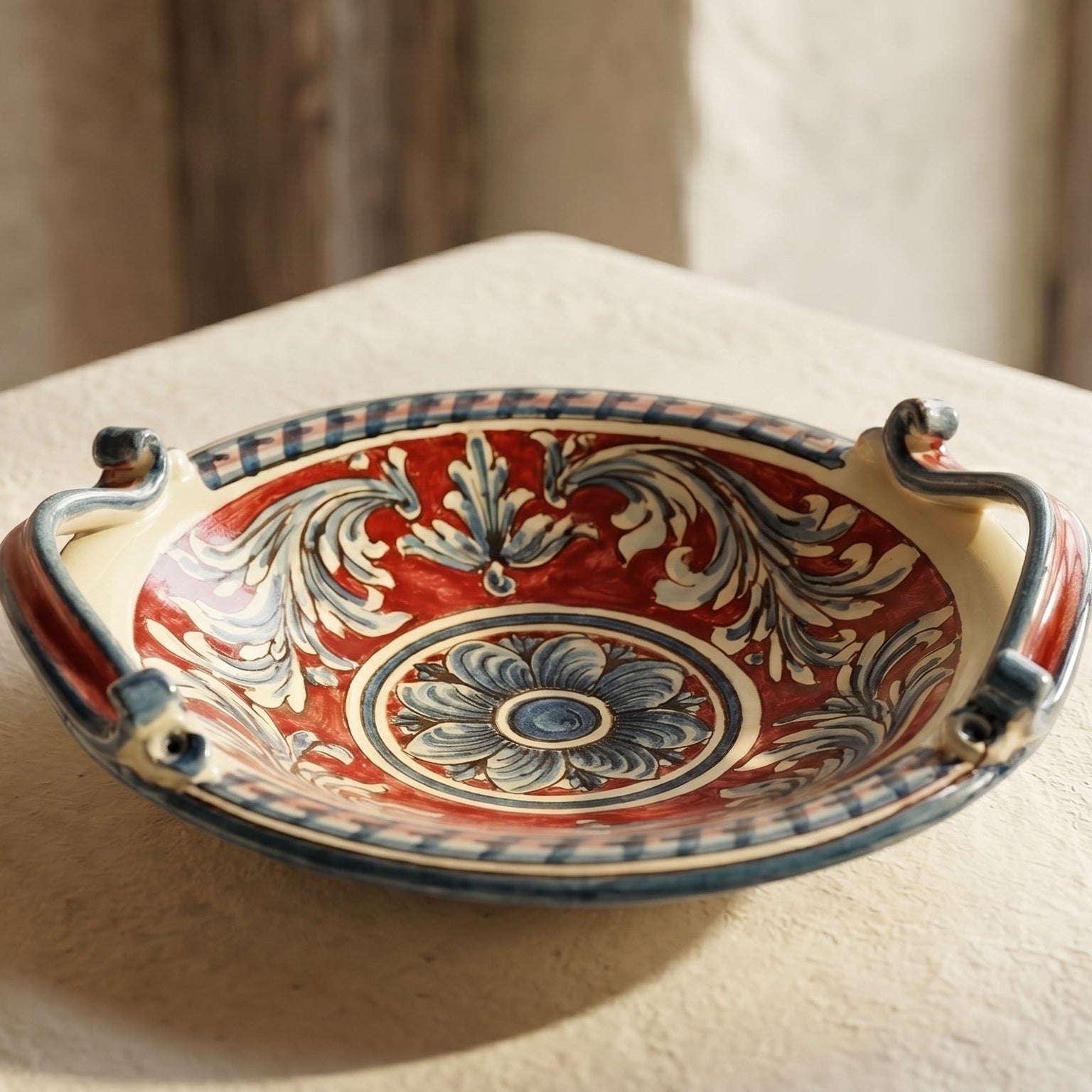 Centrotavola in Ceramica di Caltagirone - Ornato, Blu e Bordeaux