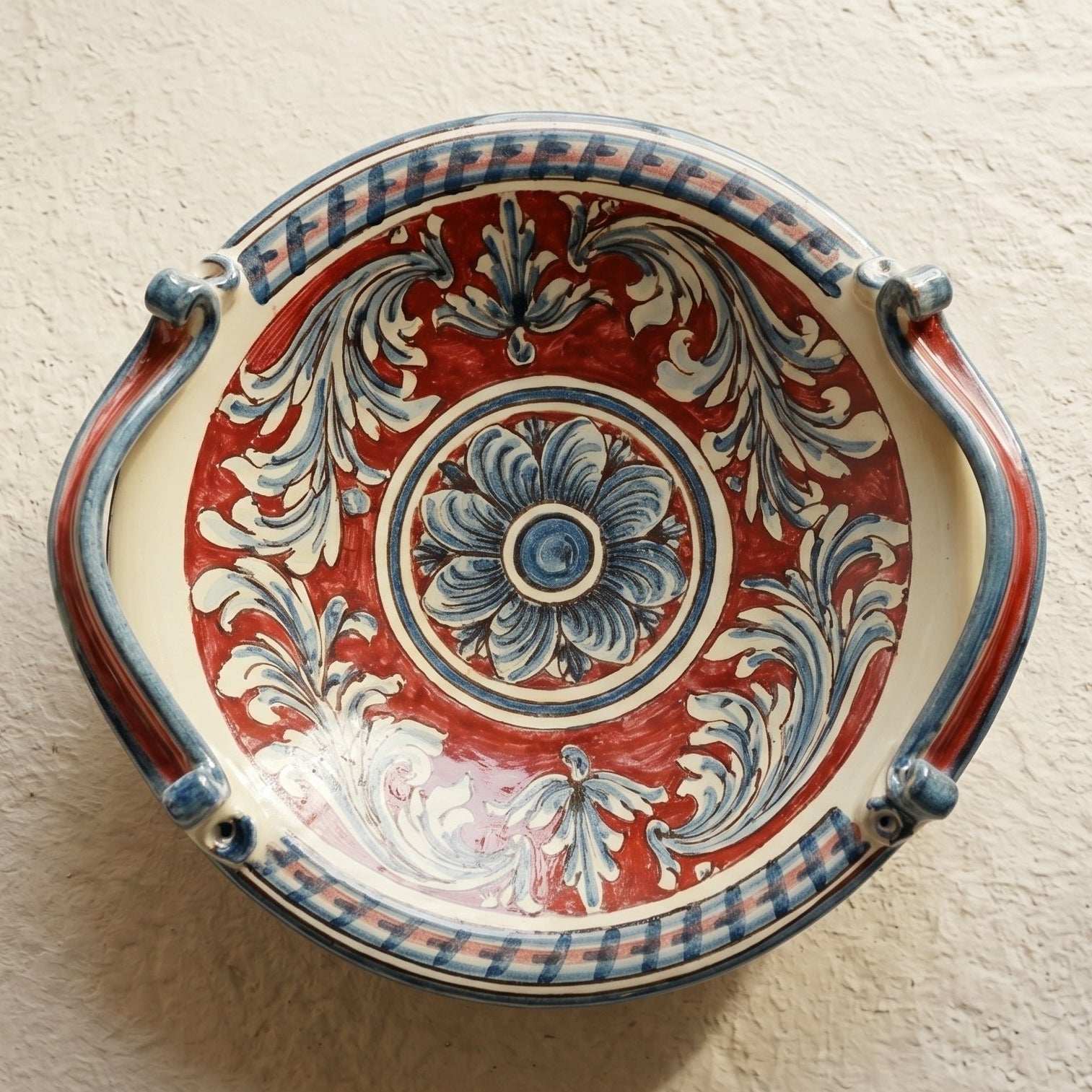 Centrotavola in Ceramica di Caltagirone - Ornato, Blu e Bordeaux