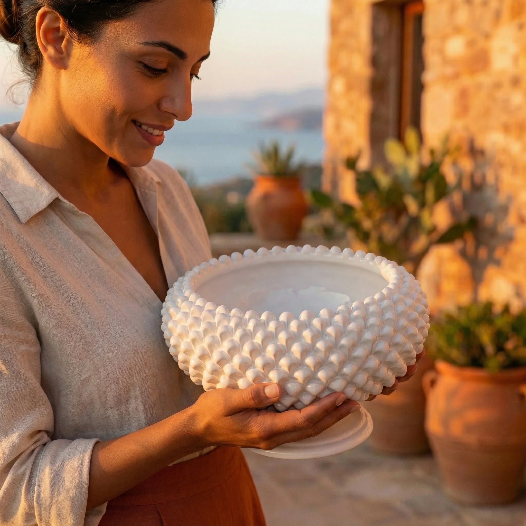 Alzata a Pigna in Ceramica di Caltagirone Ø 25/33 cm - White Line