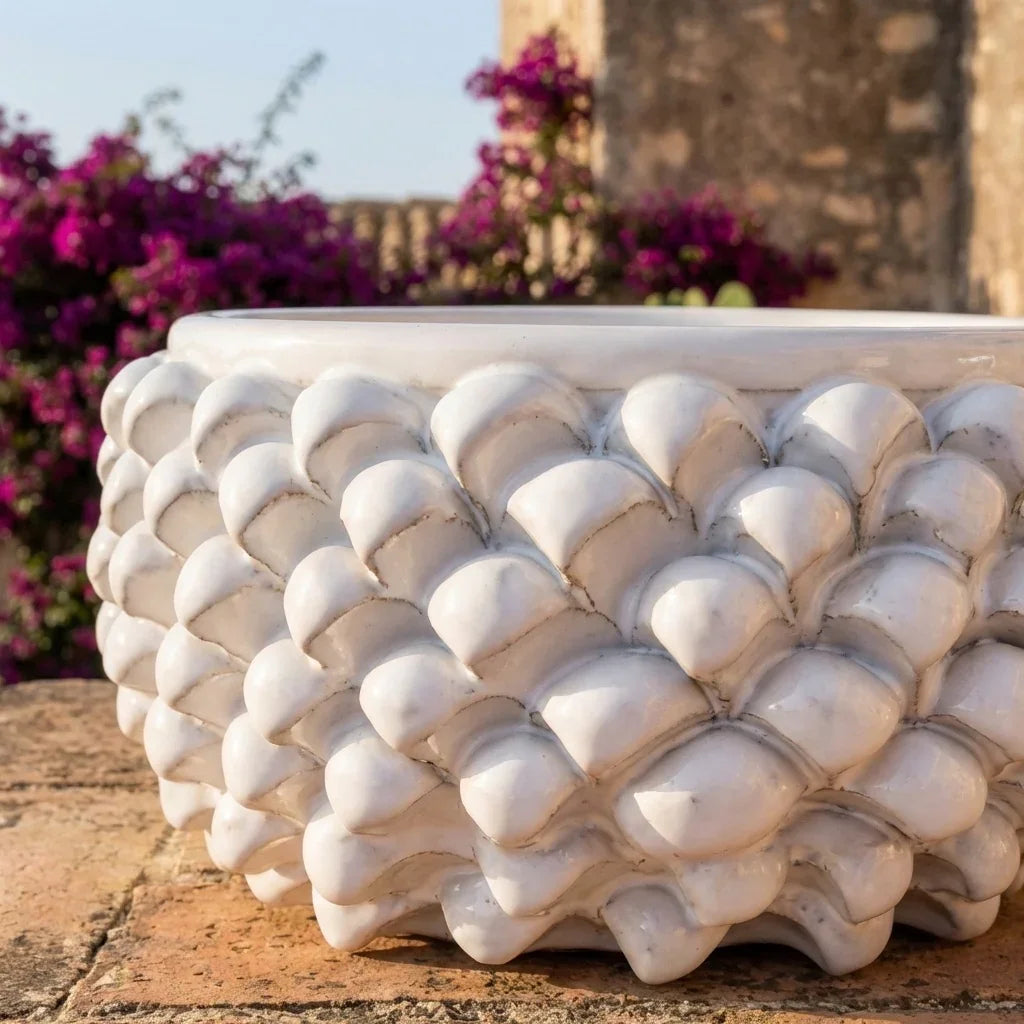 Vaso Mezza Pigna Senza Piede in Ceramica di Caltagirone - White Line