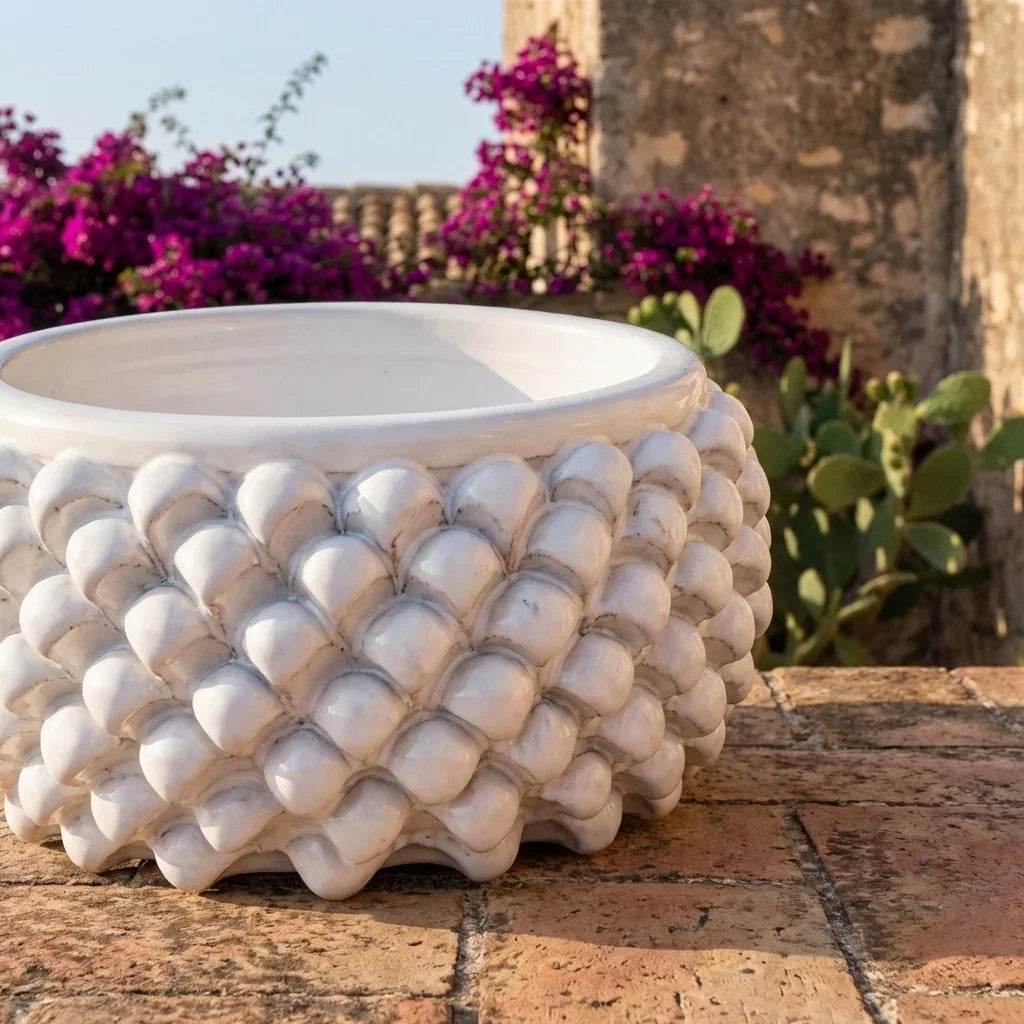 Vaso Mezza Pigna Senza Piede in Ceramica di Caltagirone - White Line