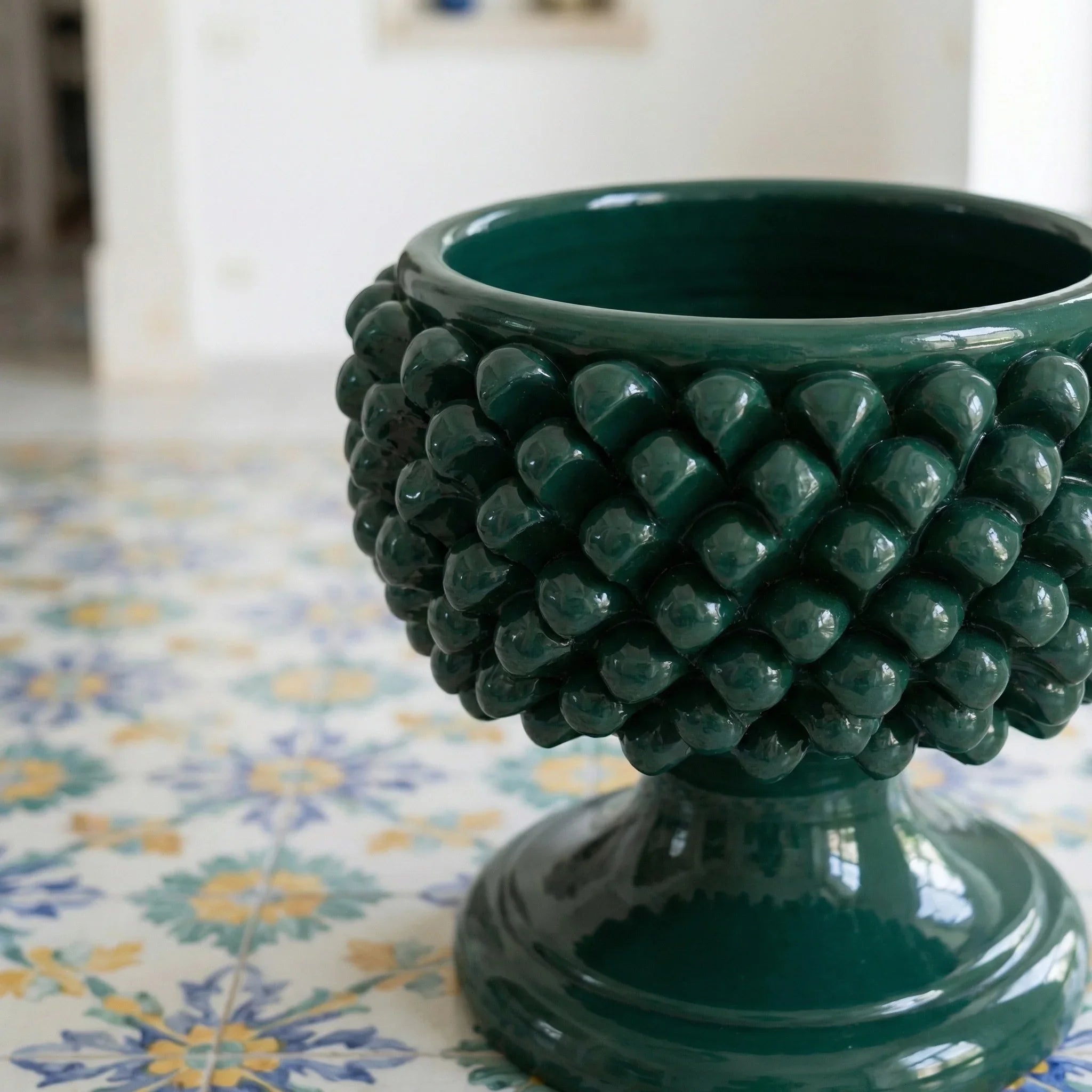 Vaso Mezza Pigna in Ceramica di Caltagirone - Verde Antico