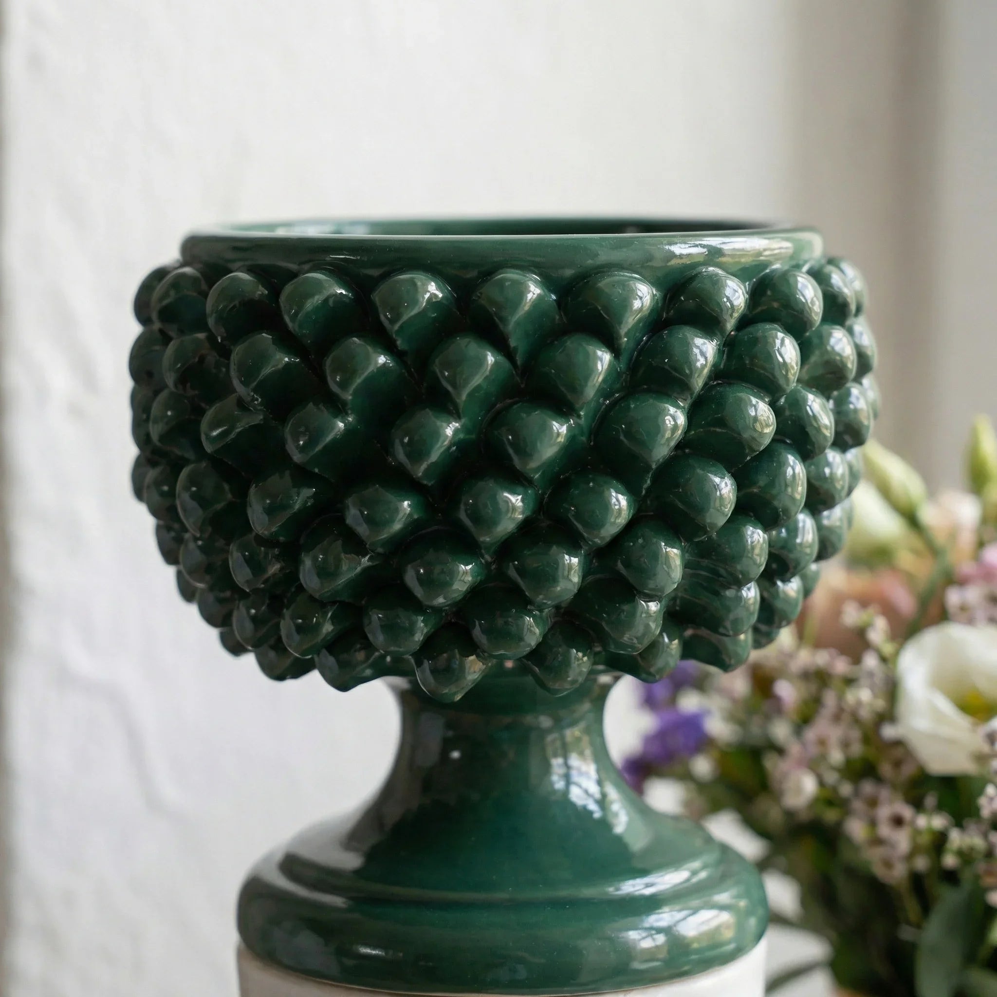 Vaso Mezza Pigna in Ceramica di Caltagirone - Verde Antico