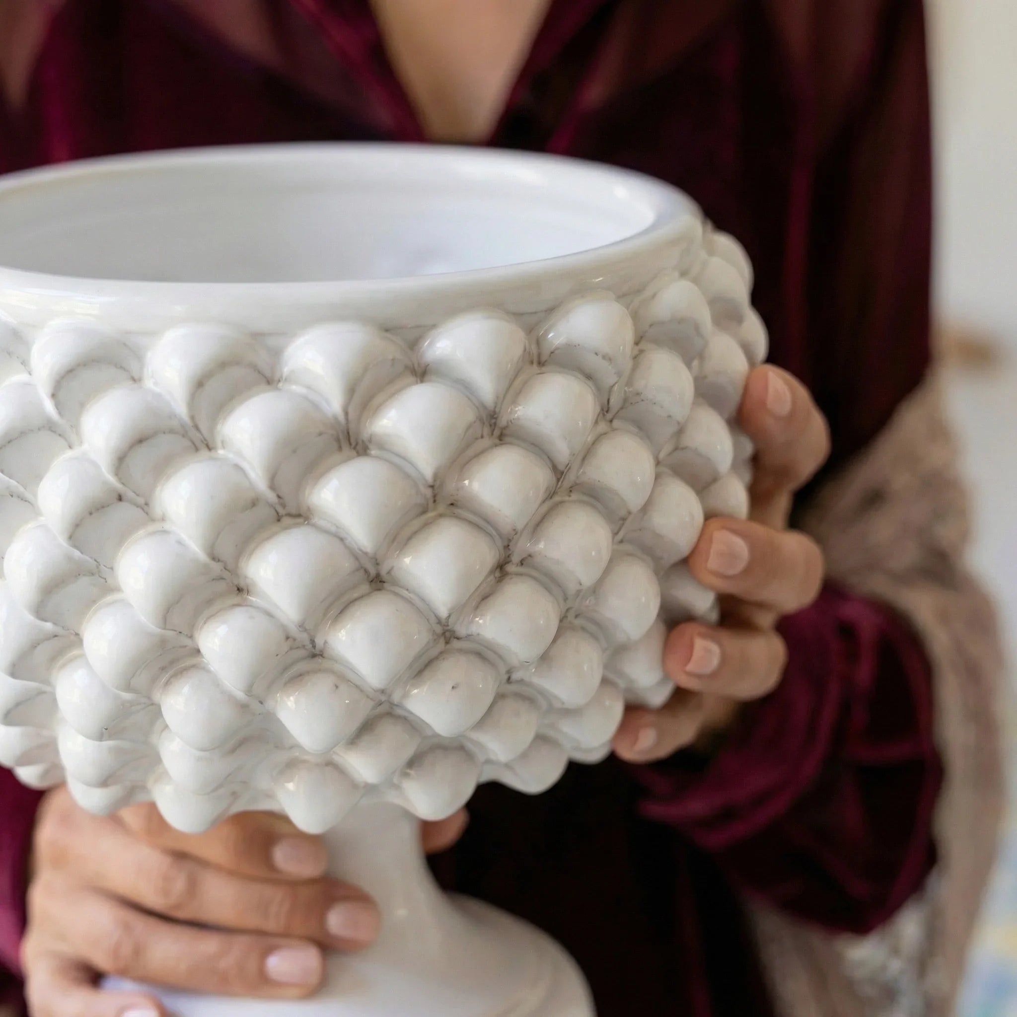 Vaso Mezza Pigna in Ceramica di Caltagirone - White Line