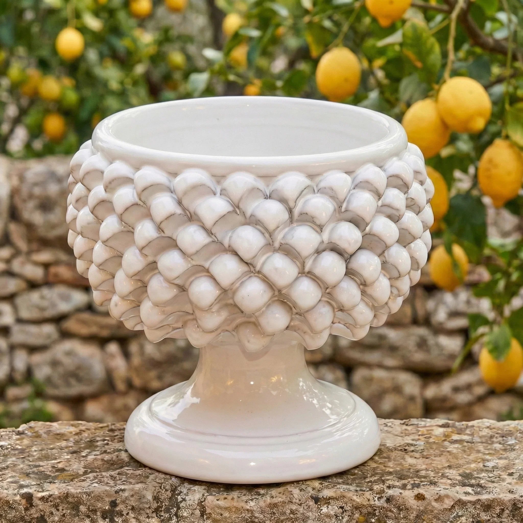 Vaso Mezza Pigna in Ceramica di Caltagirone - White Line