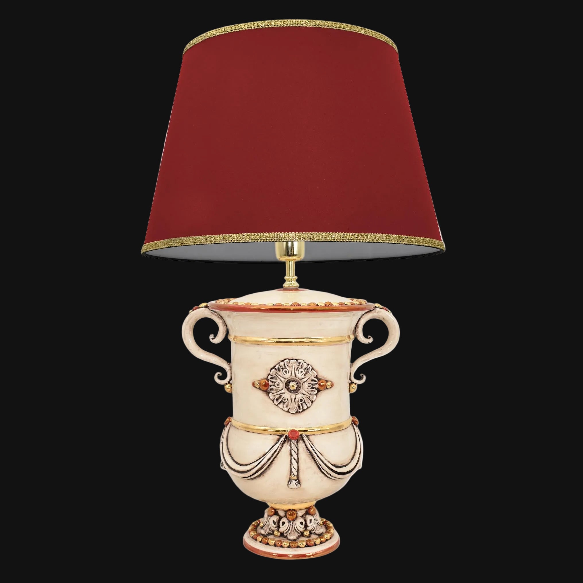 Lume Monumentale in Ceramica di Caltagirone h 31 cm - Madreperla Oro e Lustri