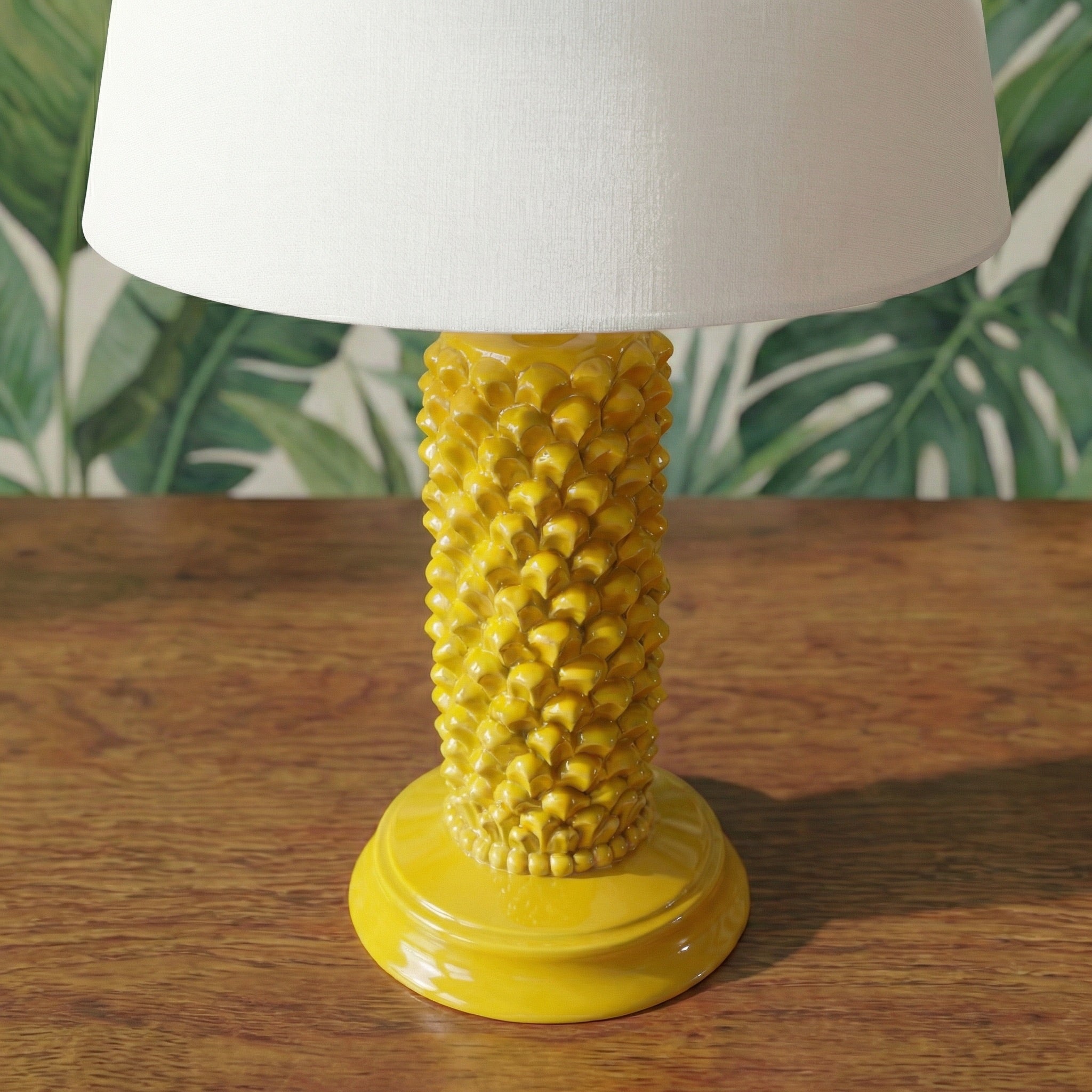 Lume Pigna Cilindro in Ceramica di Caltagirone h 60 cm - Senape