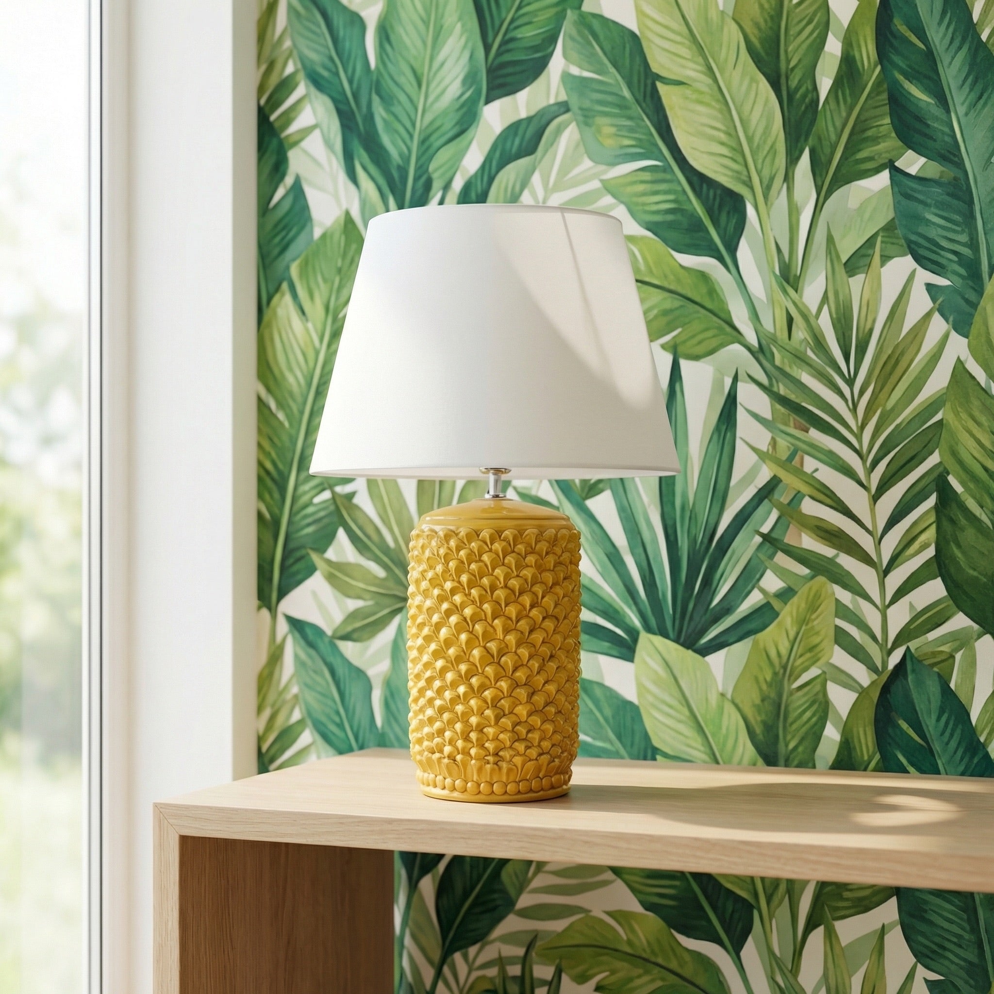 Lume Pigna Cilindro in Ceramica di Caltagirone h 60 cm - Senape