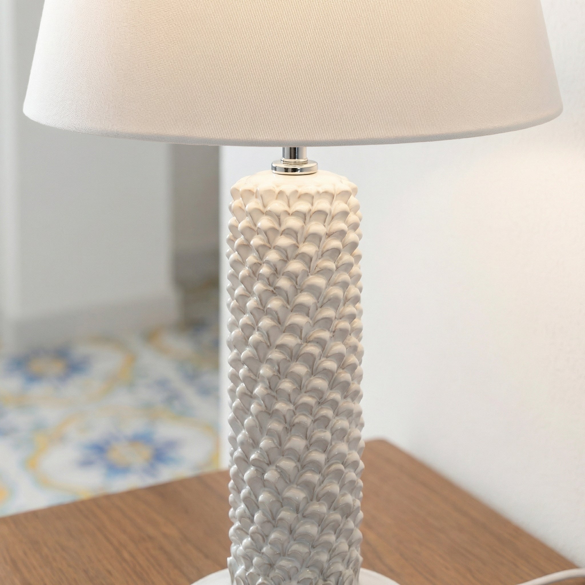 Lume Pigna Cilindro in Ceramica di Caltagirone h 60 cm - White Line