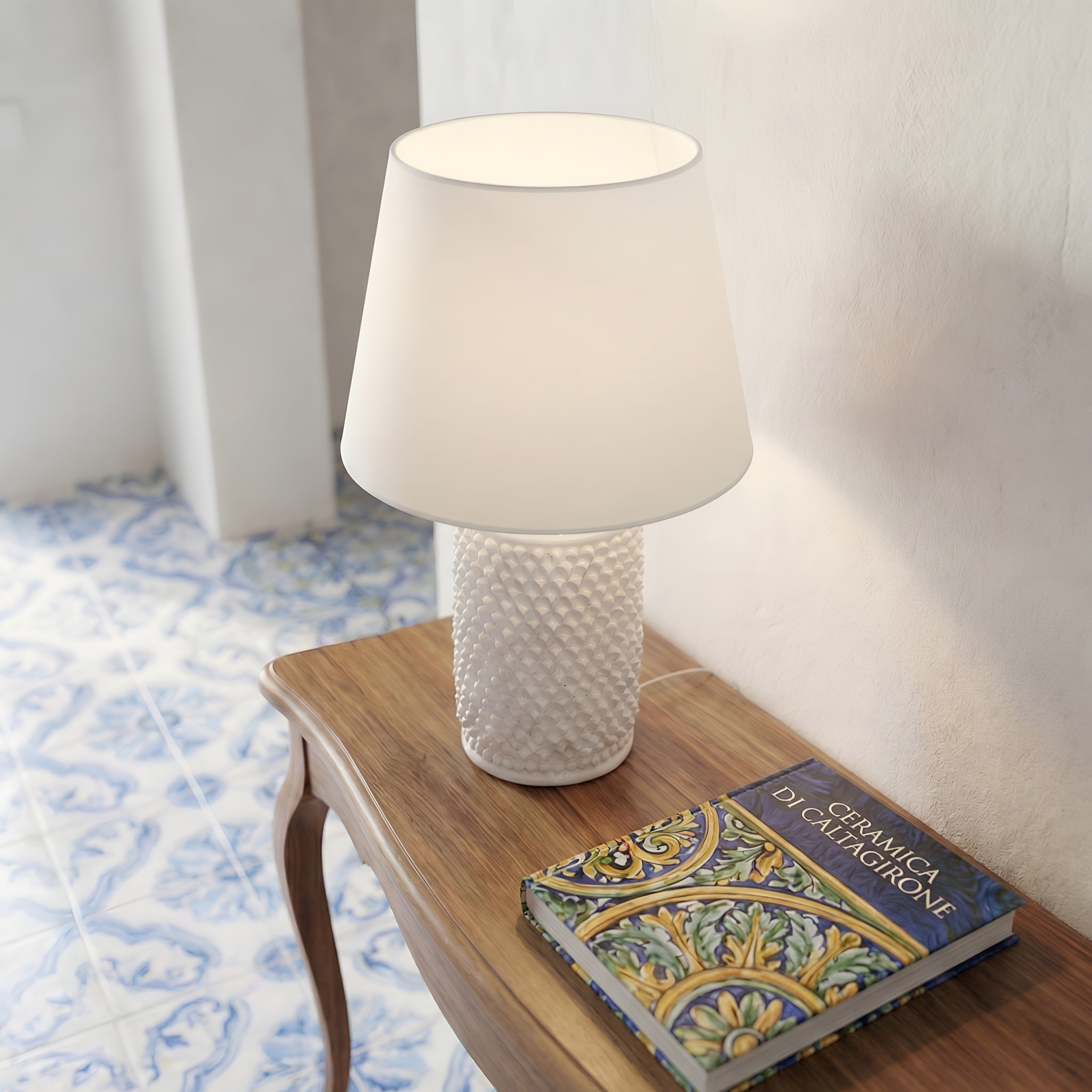 Lume Pigna Cilindro in Ceramica di Caltagirone h 60 cm - White Line