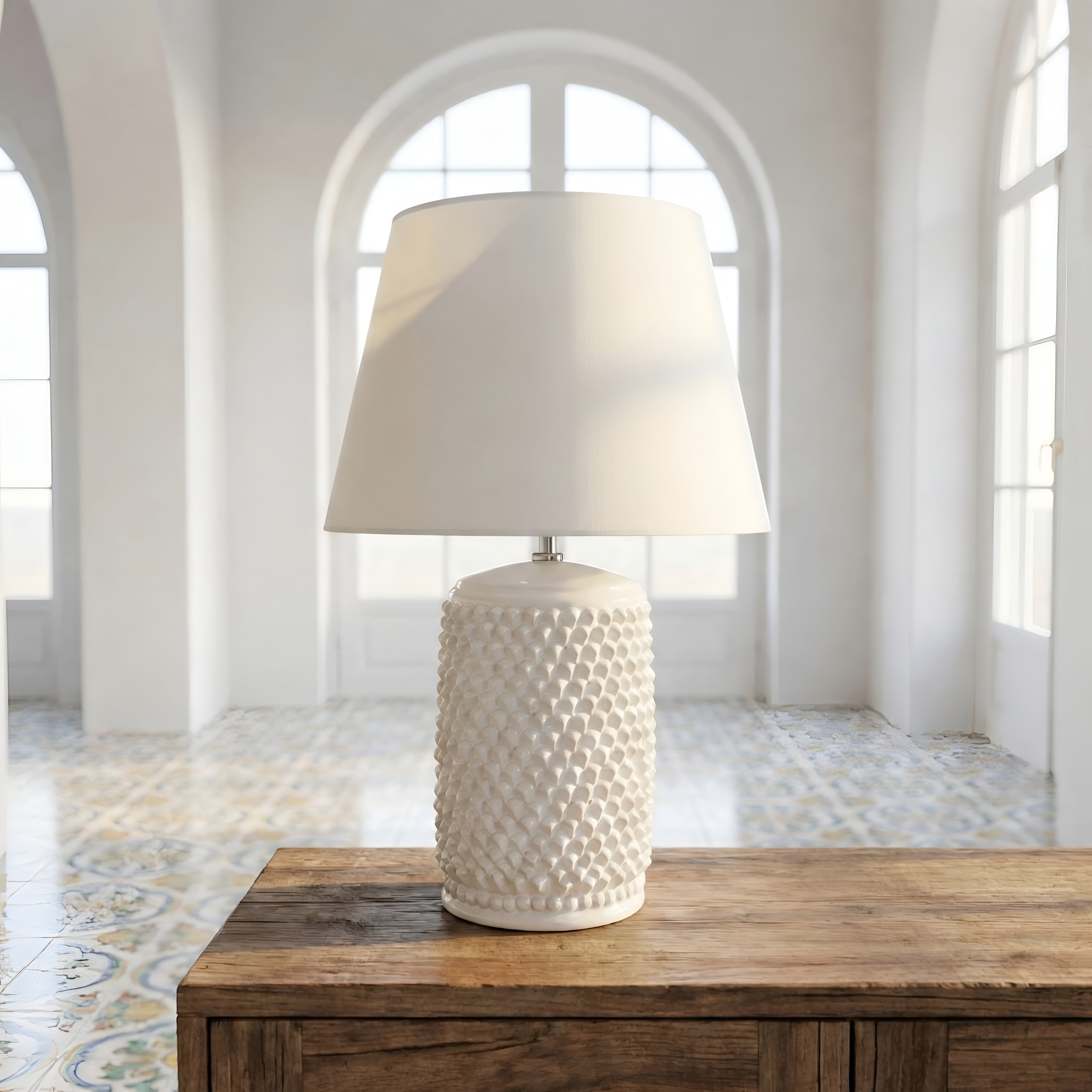 Lume Pigna Cilindro in Ceramica di Caltagirone h 60 cm - White Line
