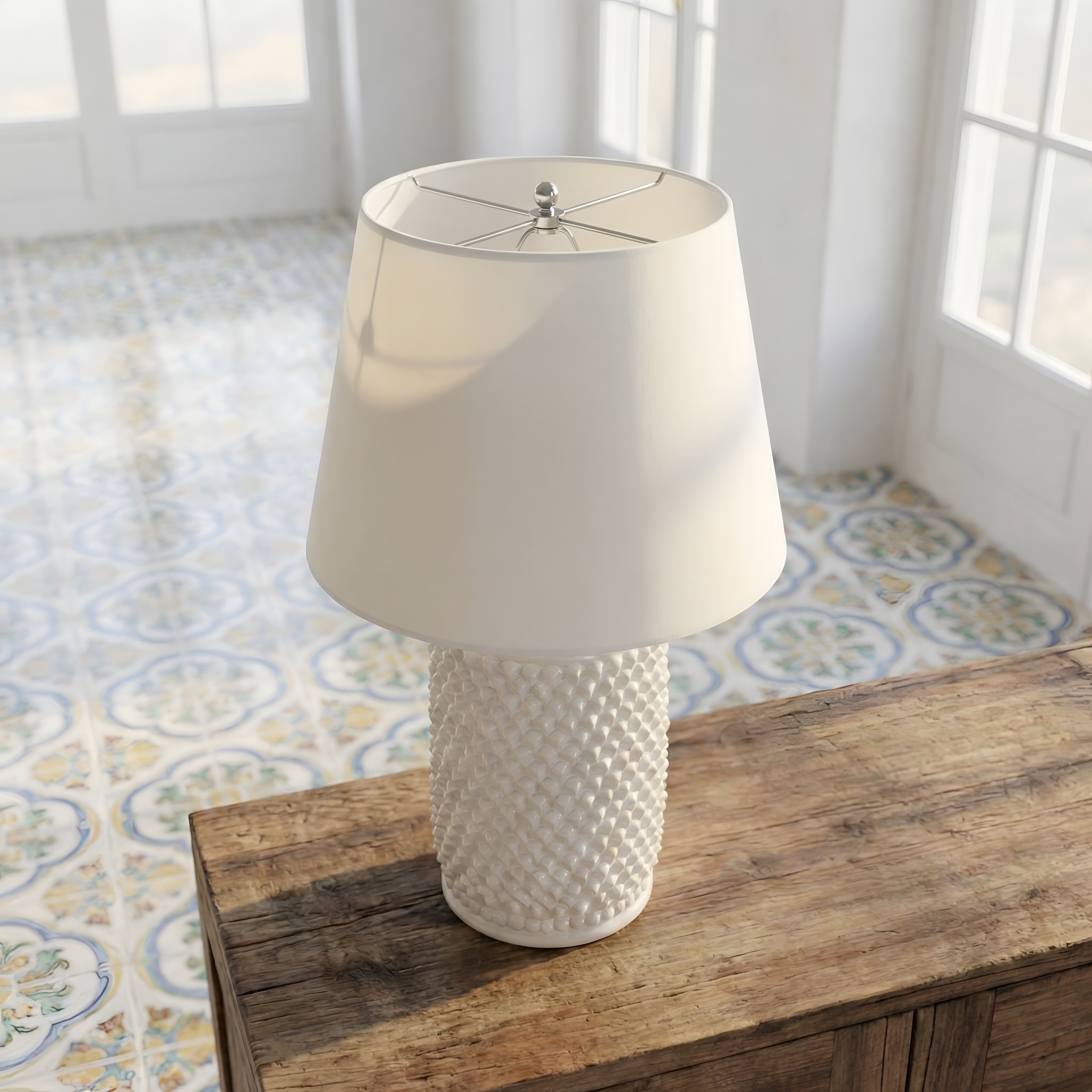 Lume Pigna Cilindro in Ceramica di Caltagirone h 60 cm - White Line