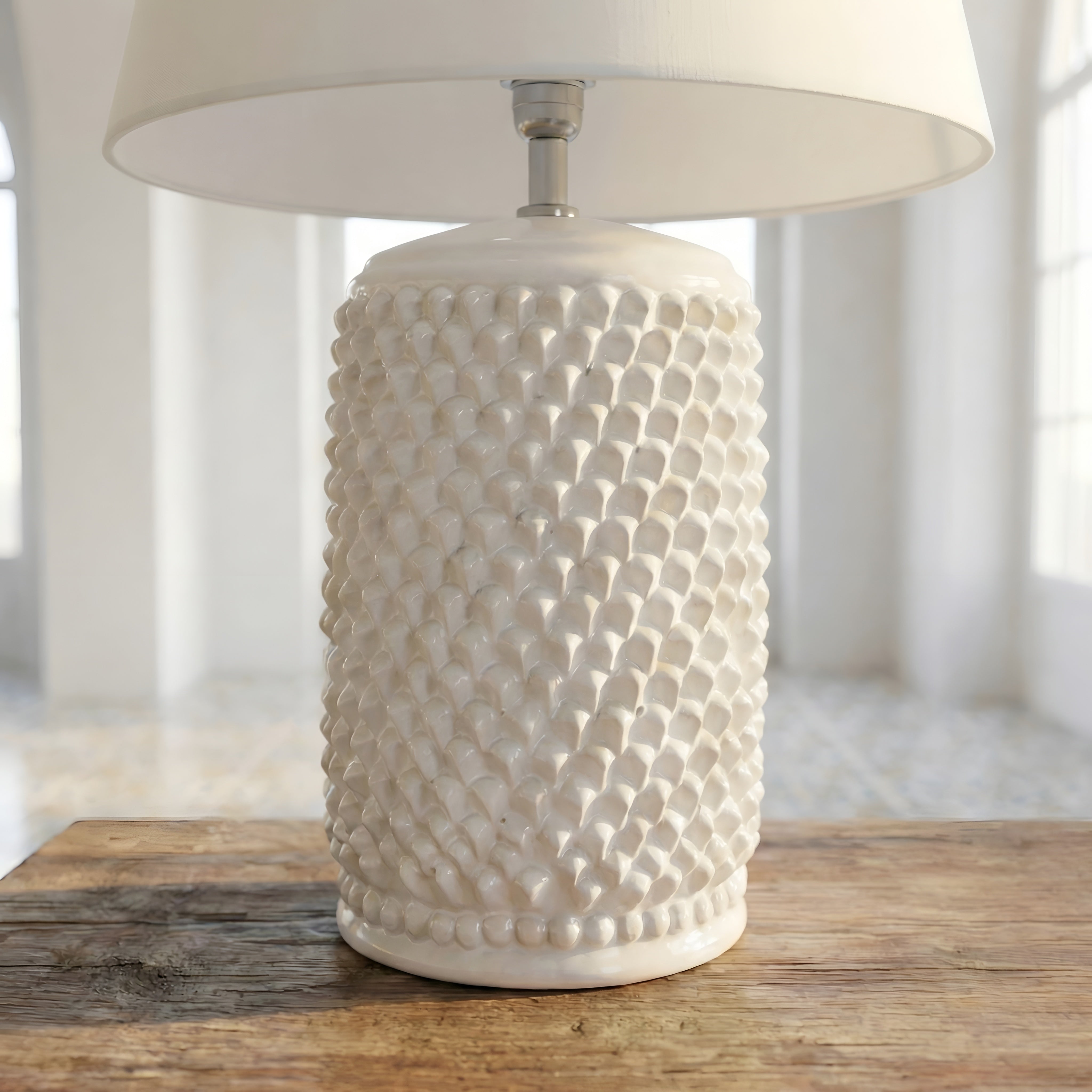 Lume Pigna Cilindro in Ceramica di Caltagirone h 60 cm - White Line