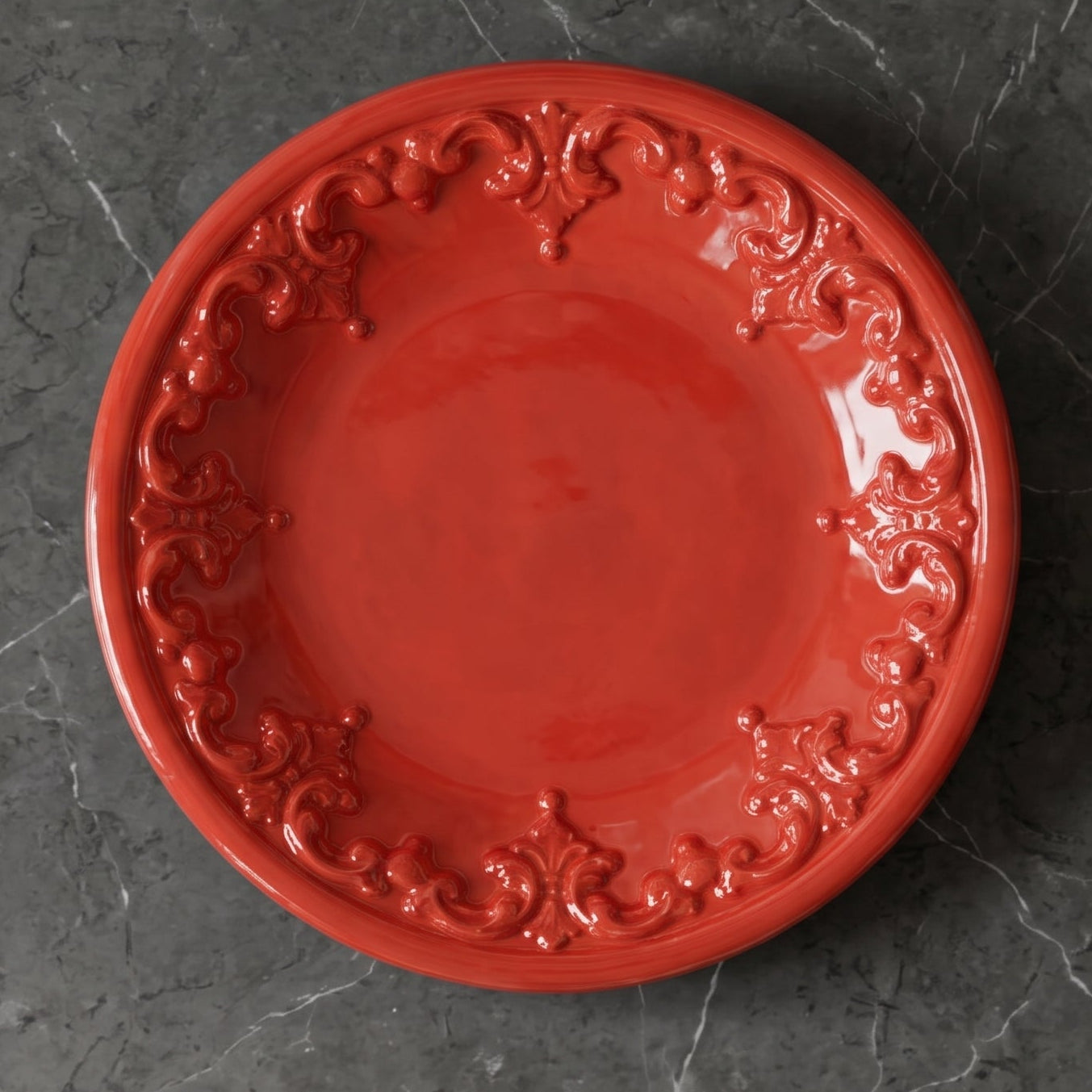Piatto Svuota Tasche in Ceramica di Caltagirone Ø 30 cm - Plastico Sofia, Rosso Fuoco