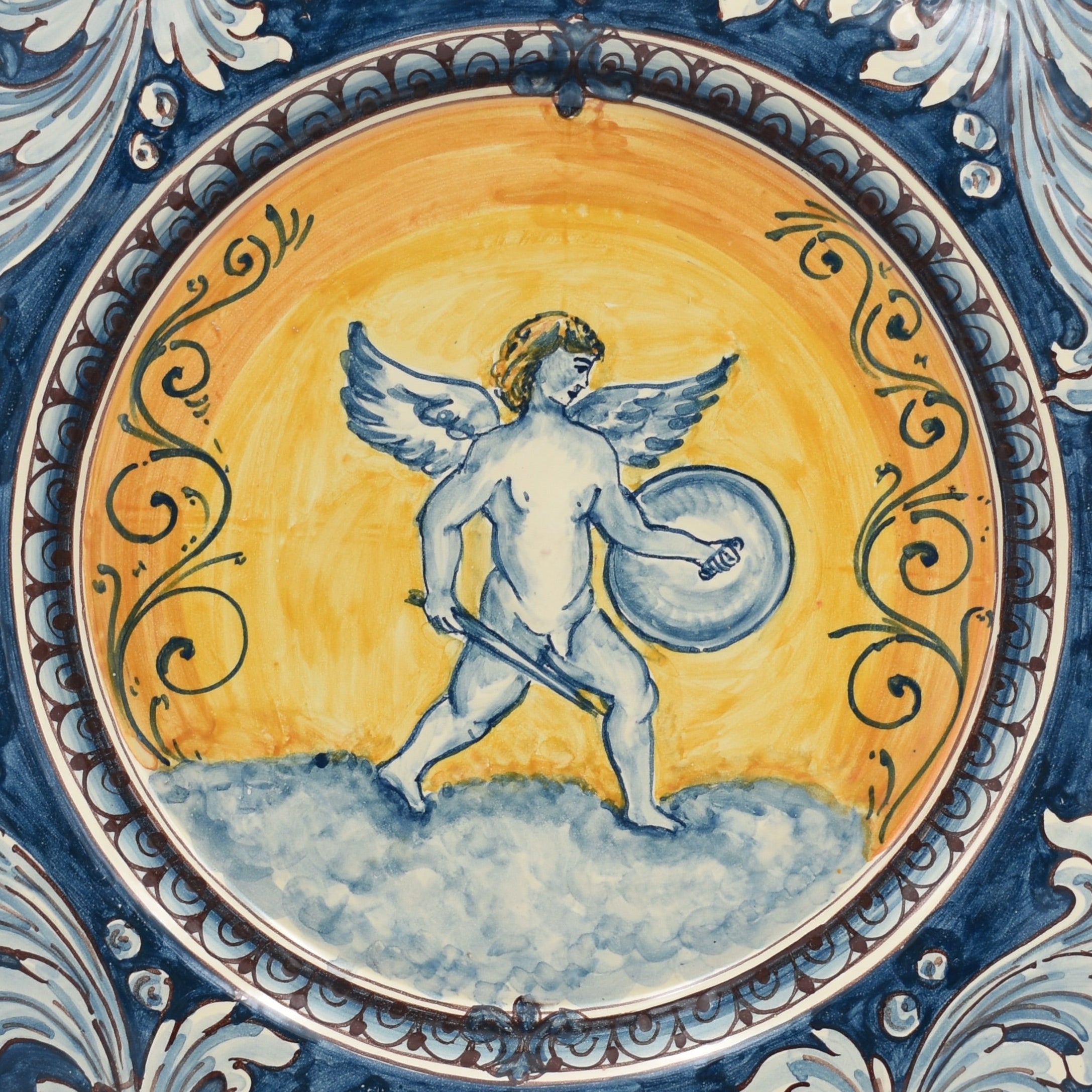 Piatto Cappello Prete in Ceramica di Caltagirone - Soldato Angelico, Mono Blu