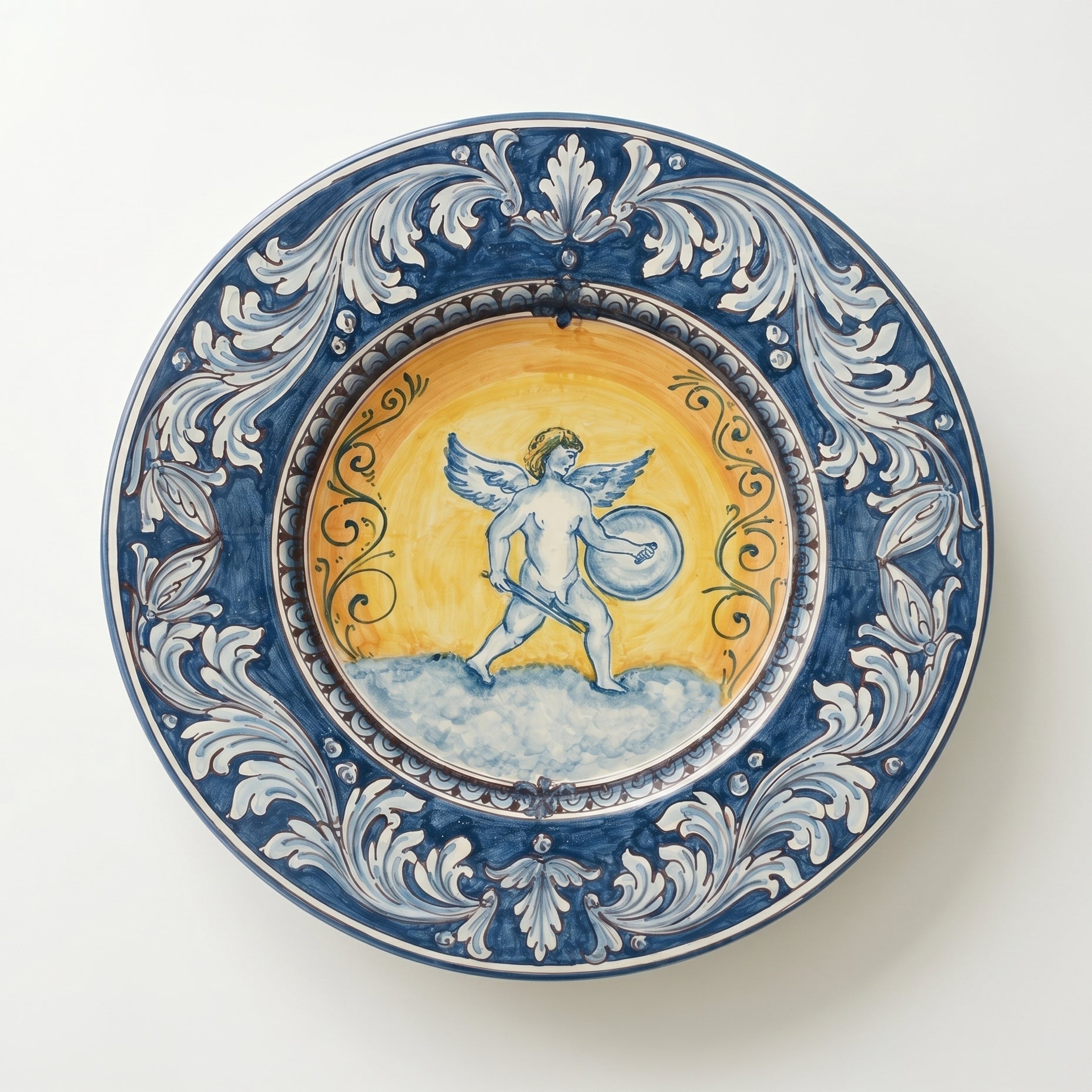 Piatto Cappello Prete in Ceramica di Caltagirone - Soldato Angelico, Mono Blu