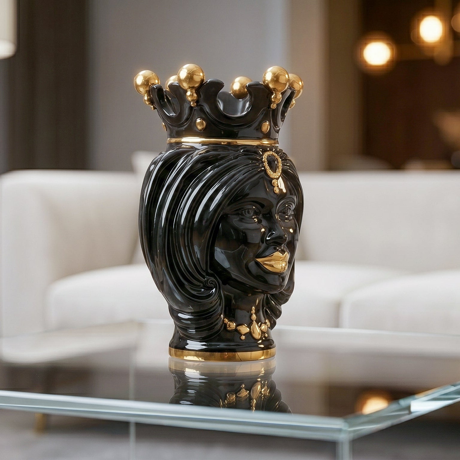 Testa di Moro h 25 cm - Donna, Black and Gold