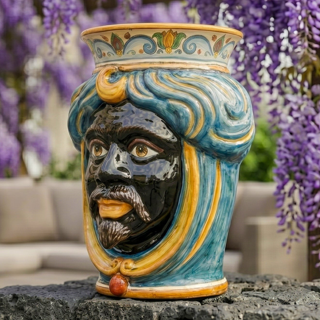Testa di Moro h 33 cm - Maschio senza corona, Decoro Sicily