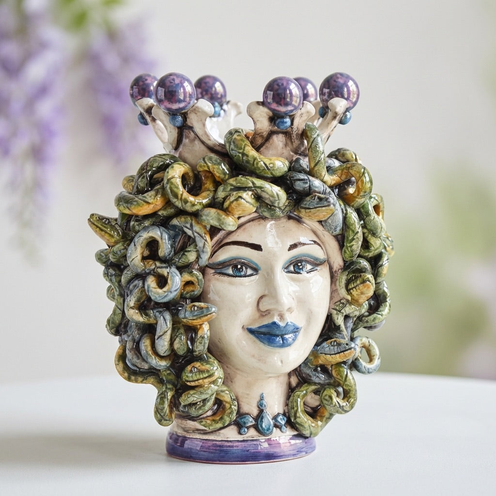Testa Medusa h 25 cm - Lustro Glicine | Ceramica Caltagirone
