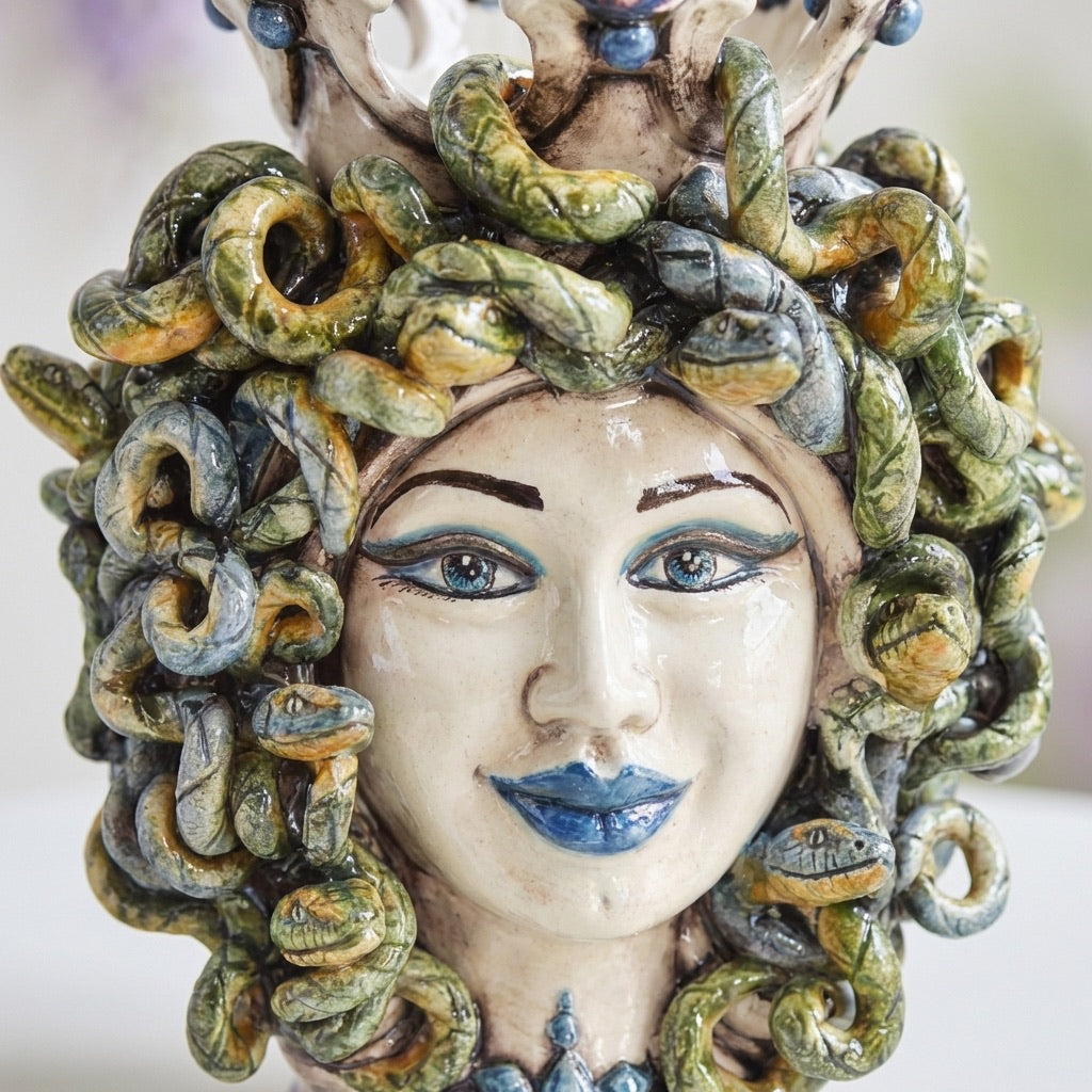 Testa Medusa h 25 cm - Lustro Glicine | Ceramica Caltagirone