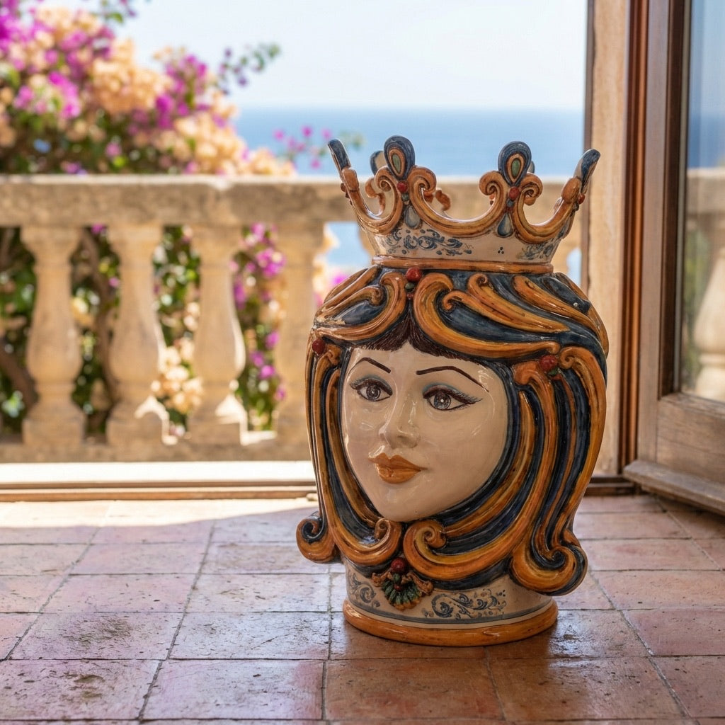 Testa di Moro h 60 cm - Donna, Blu e Arancio