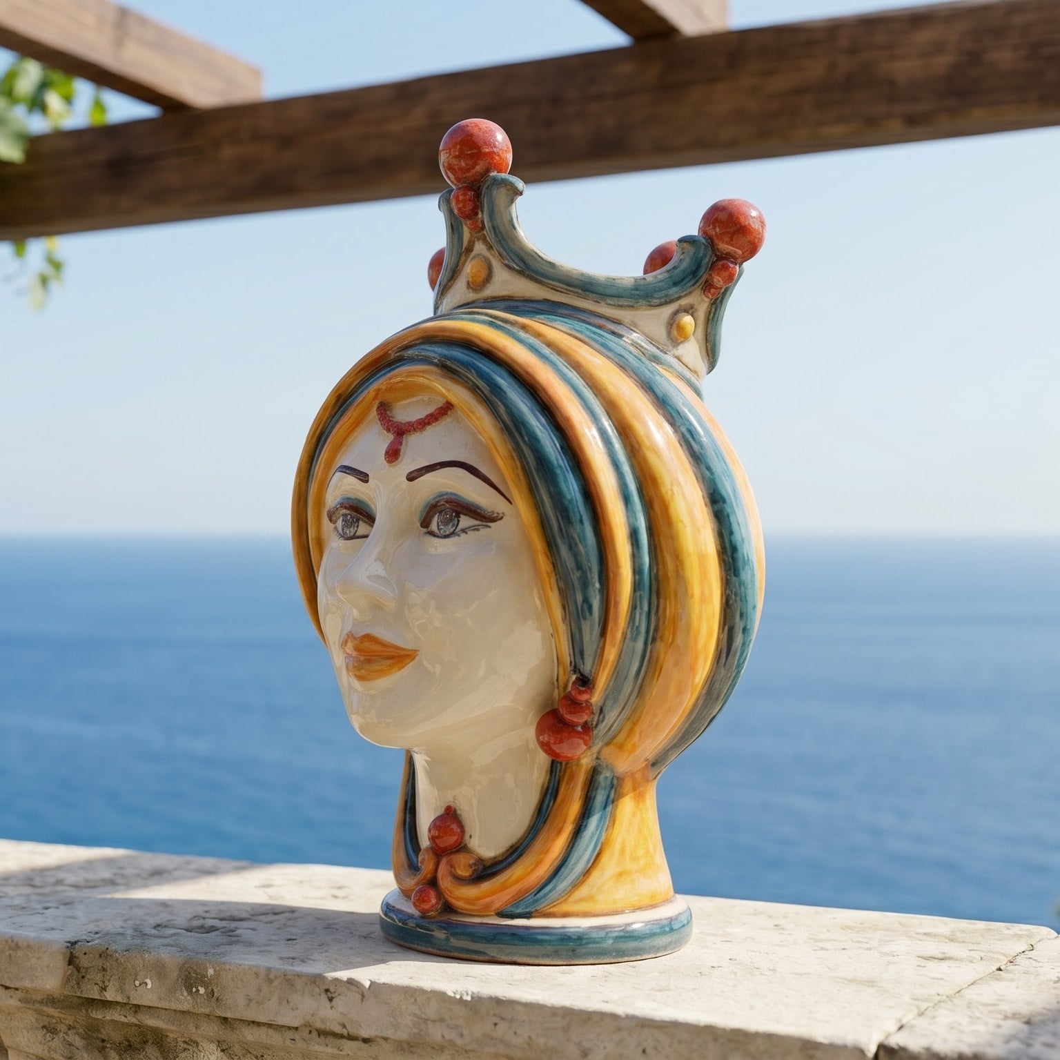 Testa di Moro h 30 cm - Donna, Blu e Arancio