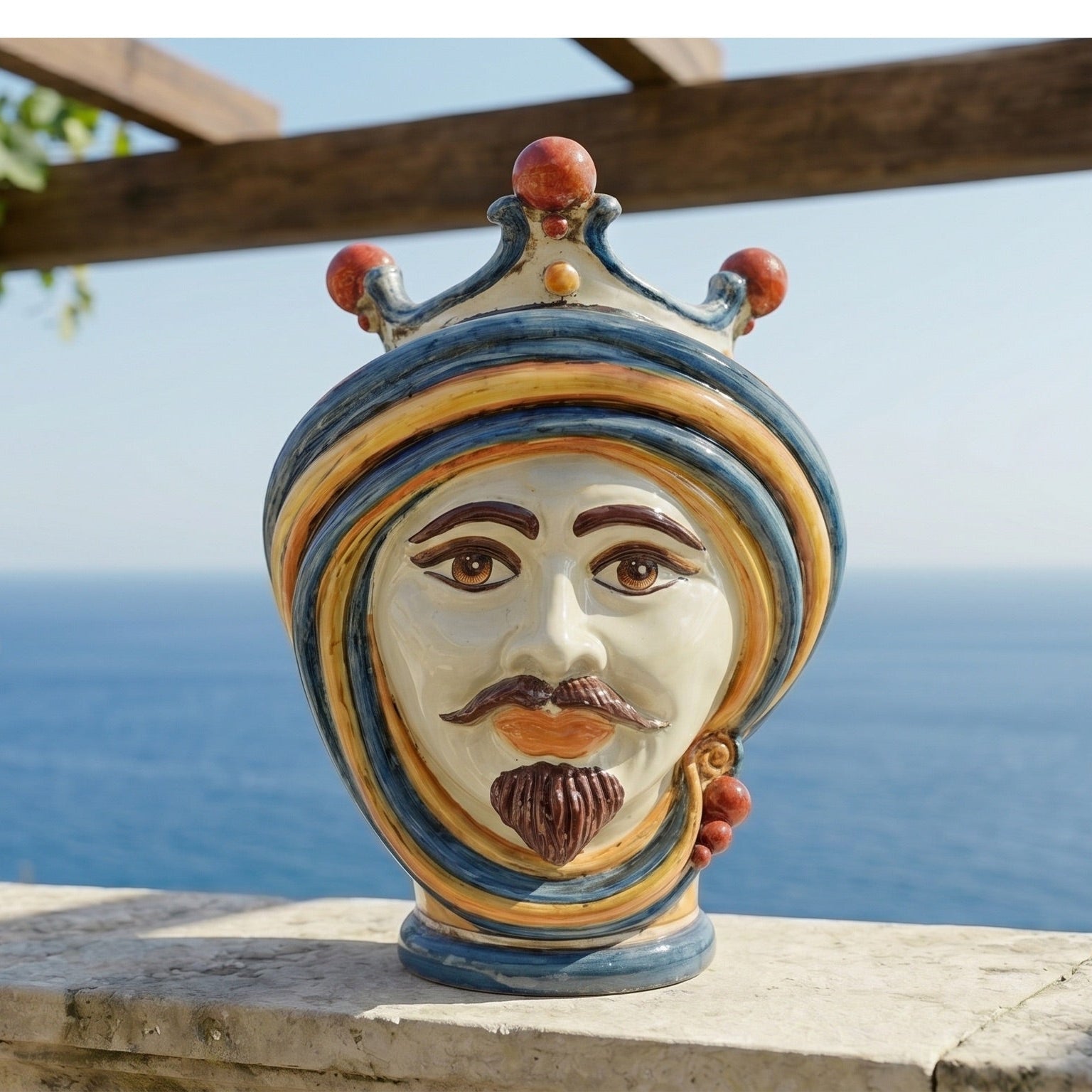 Testa di Moro h 30 cm - Maschio Bianco, Blu e Arancio