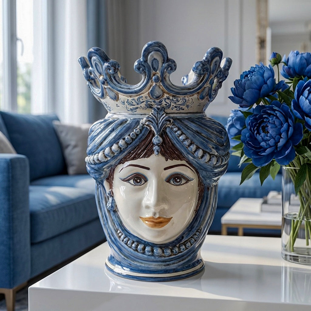 Testa di Moro con Perline h 40 cm - Donna, Mono Blu