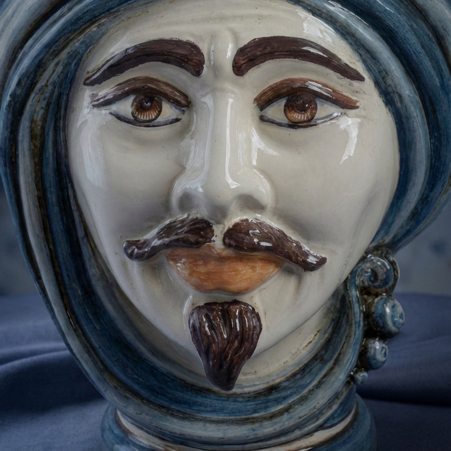 Testa di Moro h 30 cm - Maschio Bianco, Mono Blu