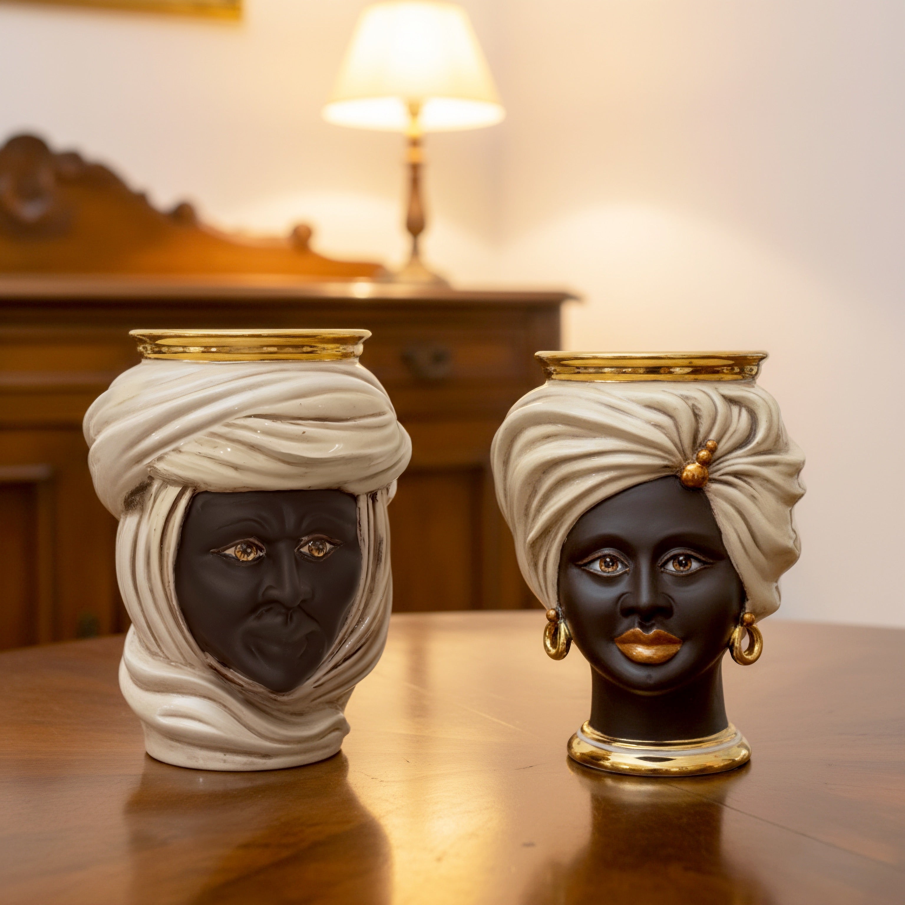 Testa Tuareg h 20 cm - Donna, Madreperla Antichizzato Oro e Lustri