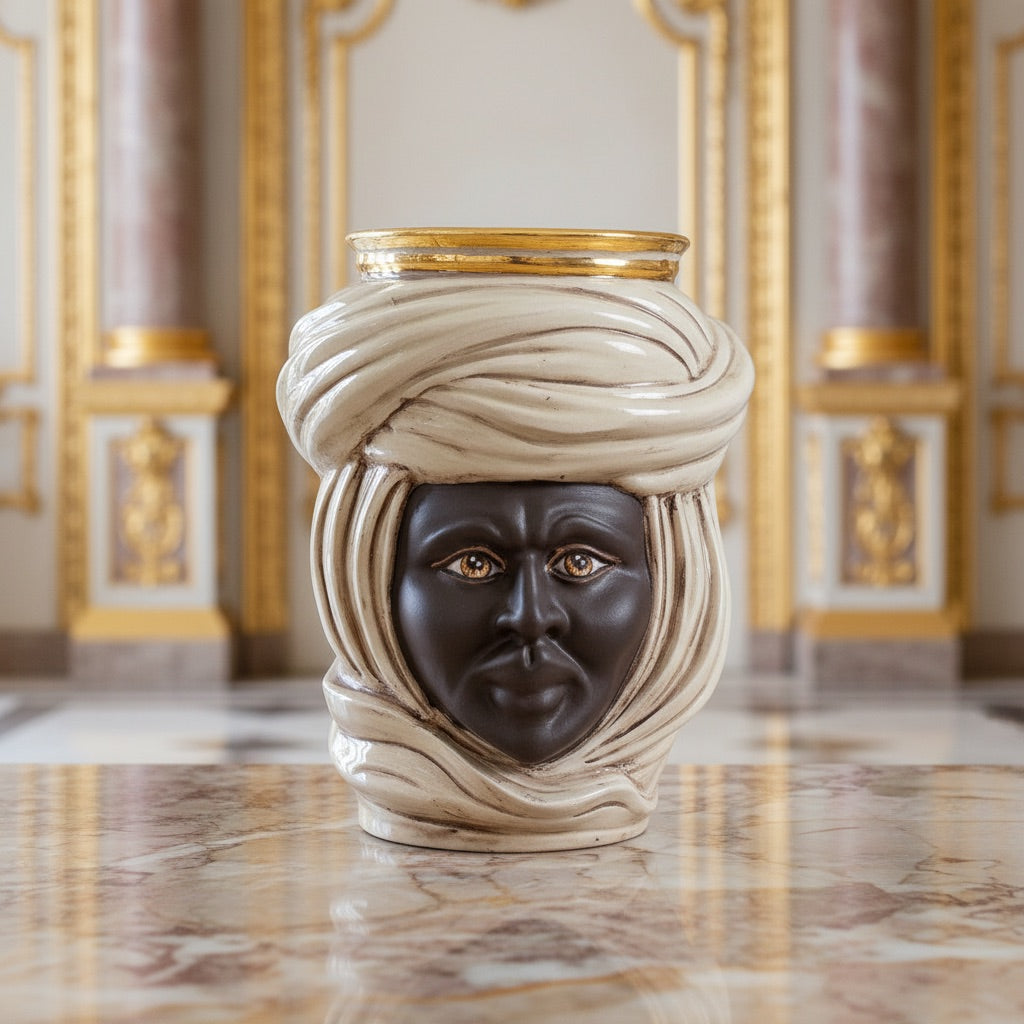 Testa Tuareg h 20 cm - Uomo, Madreperla Antichizzato Oro e Lustri