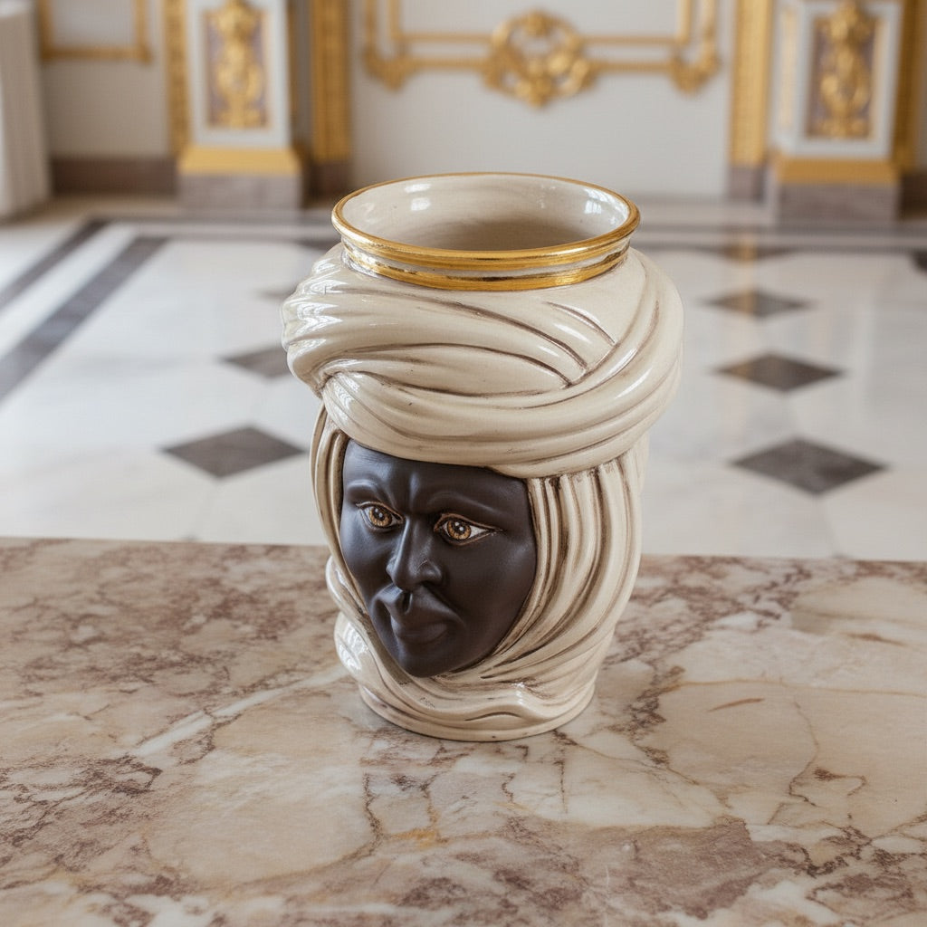 Testa Tuareg h 20 cm - Uomo, Madreperla Antichizzato Oro e Lustri