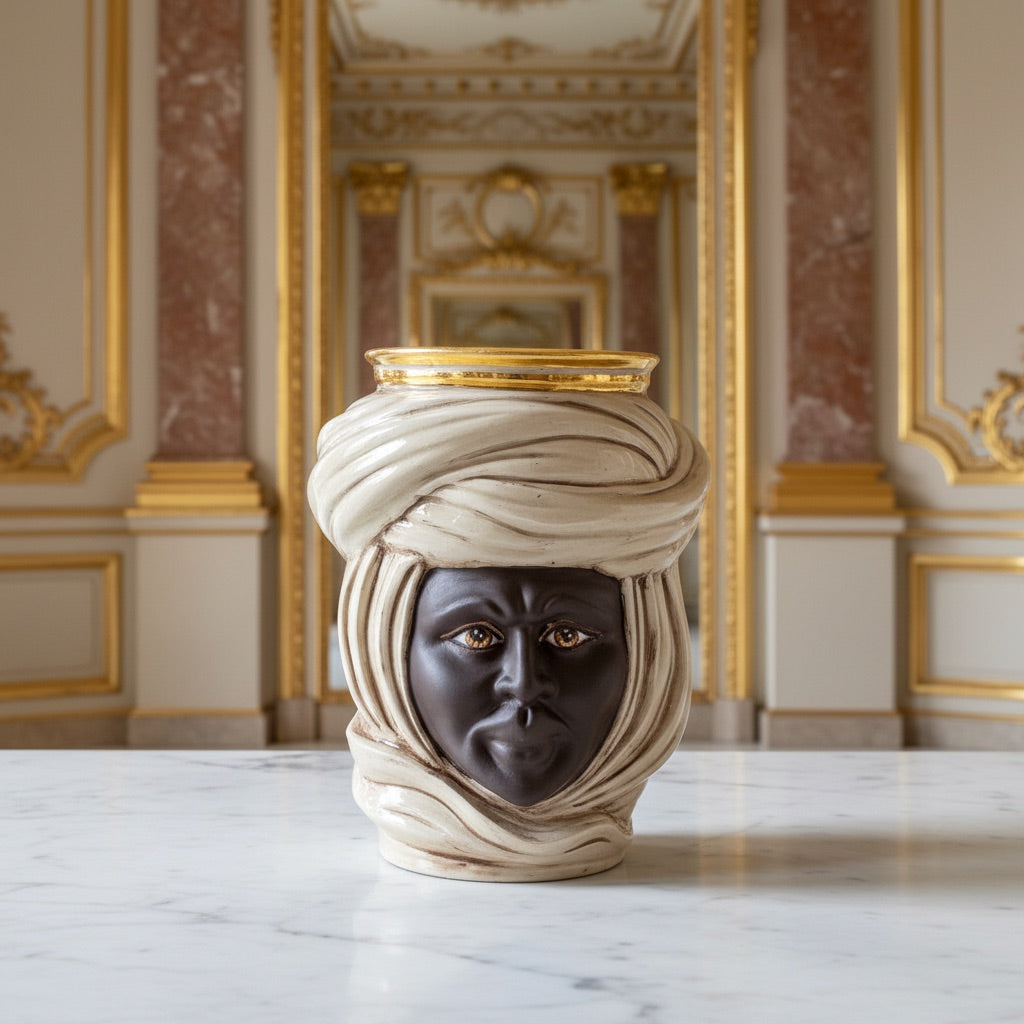 Testa Tuareg h 20 cm - Uomo, Madreperla Antichizzato Oro e Lustri