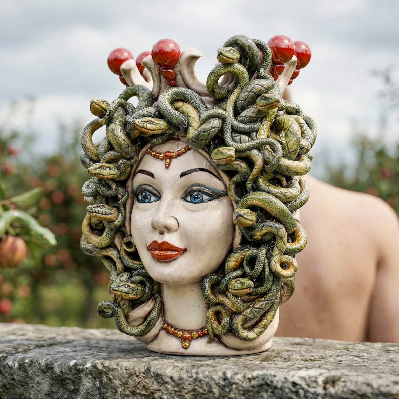 Testa Medusa h 38 cm - Madreperla | Ceramica Caltagirone