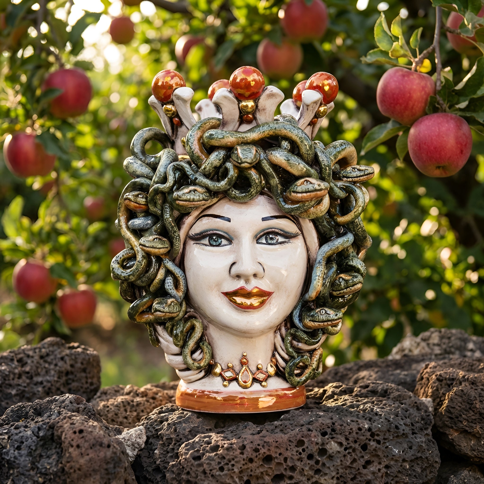 Testa Medusa h 25 cm - Madreperla Antichizzato | Ceramica Caltagirone