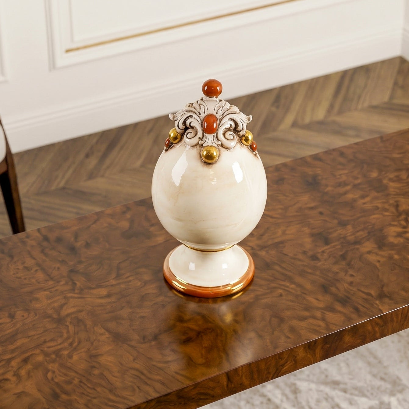 Uovo Decorativo in Ceramica di Caltagirone h 18 cm - Madreperla Oro e Lustri