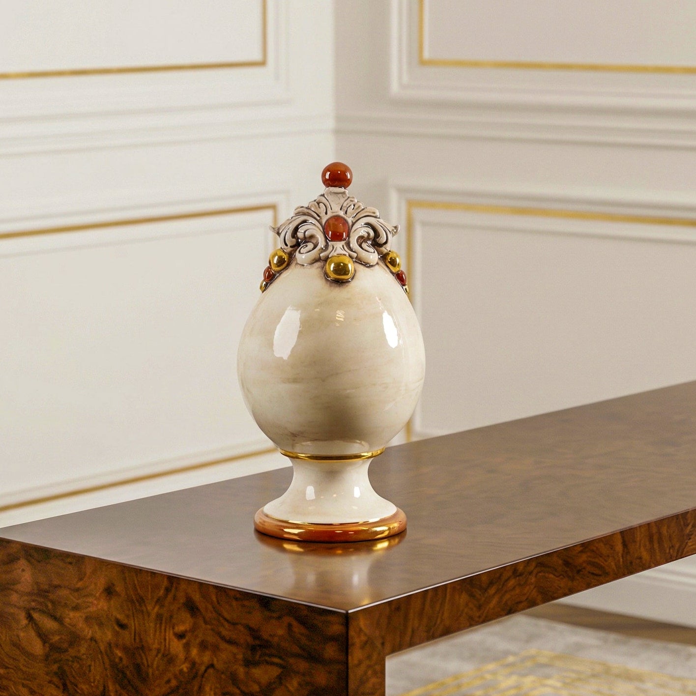 Uovo Decorativo in Ceramica di Caltagirone h 18 cm - Madreperla Oro e Lustri