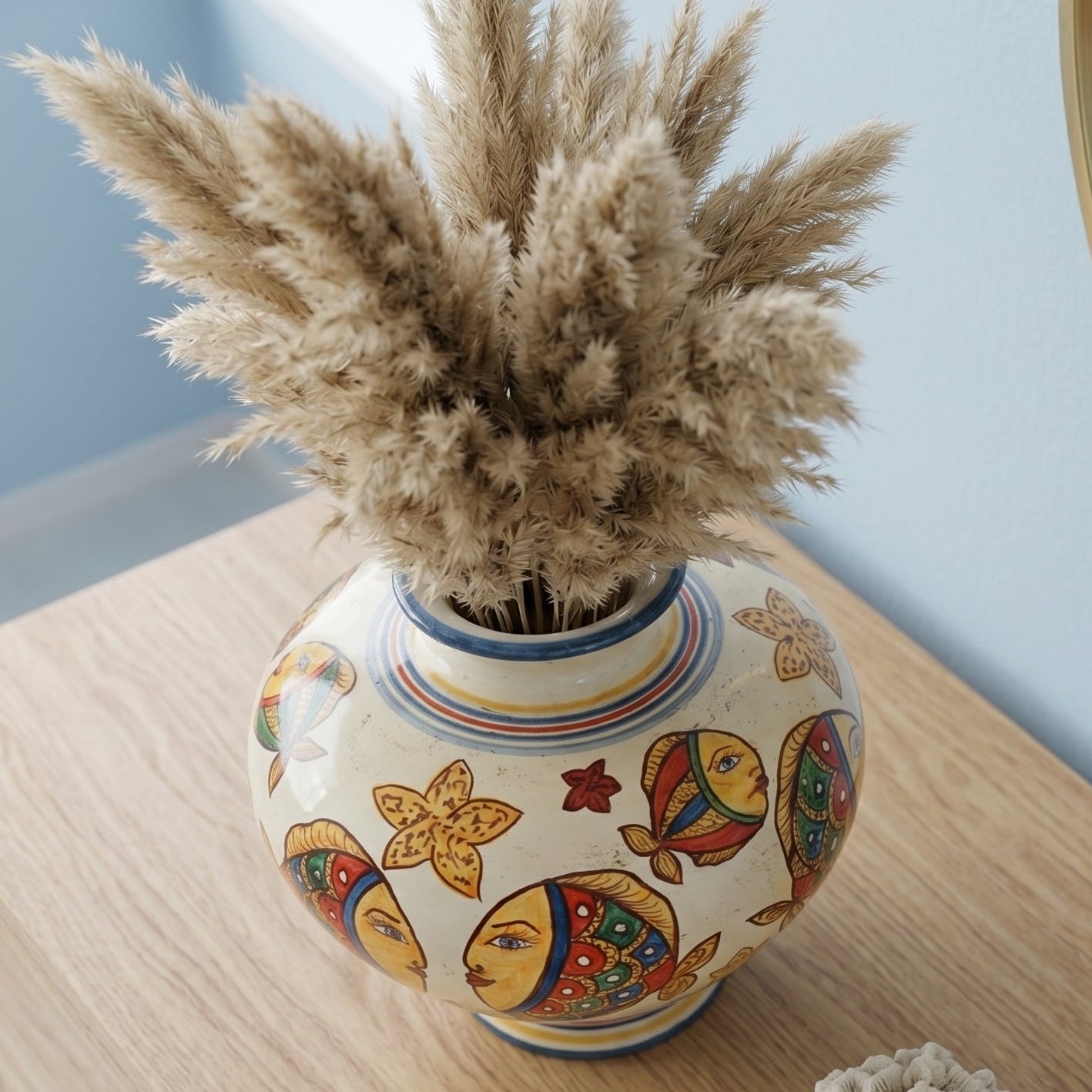 Vaso Palla in Ceramica di Caltagirone - Decoro Pesci