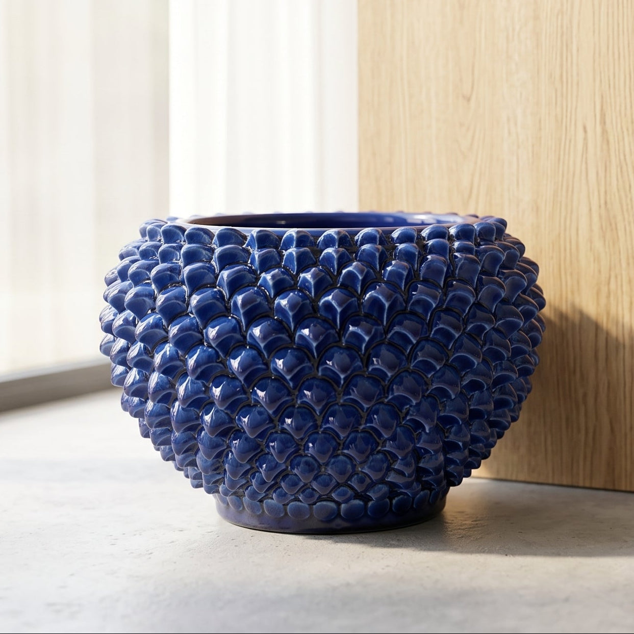Cachepot a Pigna in Ceramica di Caltagirone - Blu Intenso