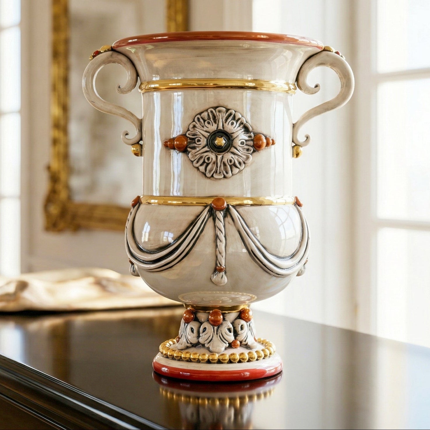Vaso Monumentale in Ceramica di Caltagirone h 31 cm - Madreperla Oro e Lustri