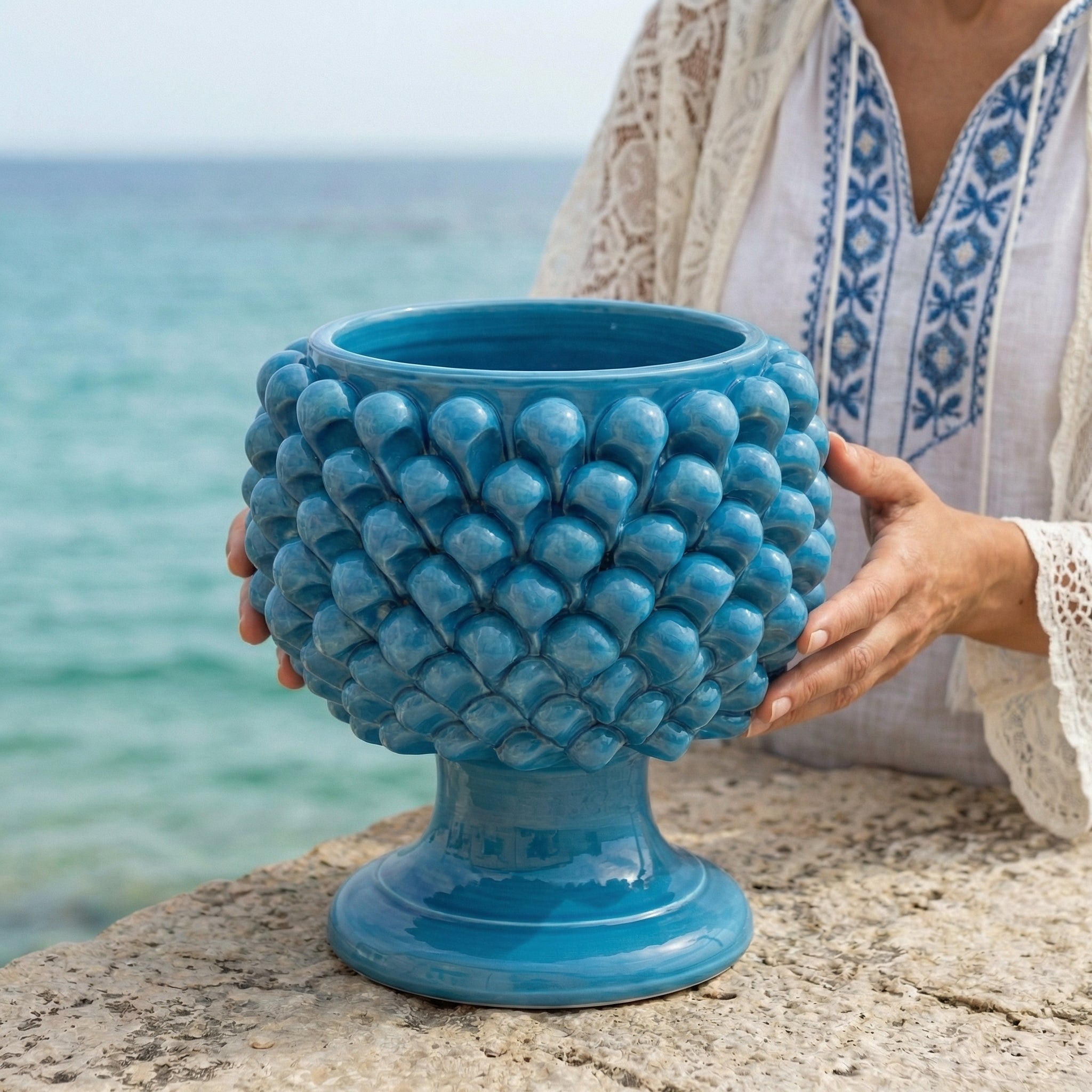Vaso Mezza Pigna in Ceramica di Caltagirone - Turchese