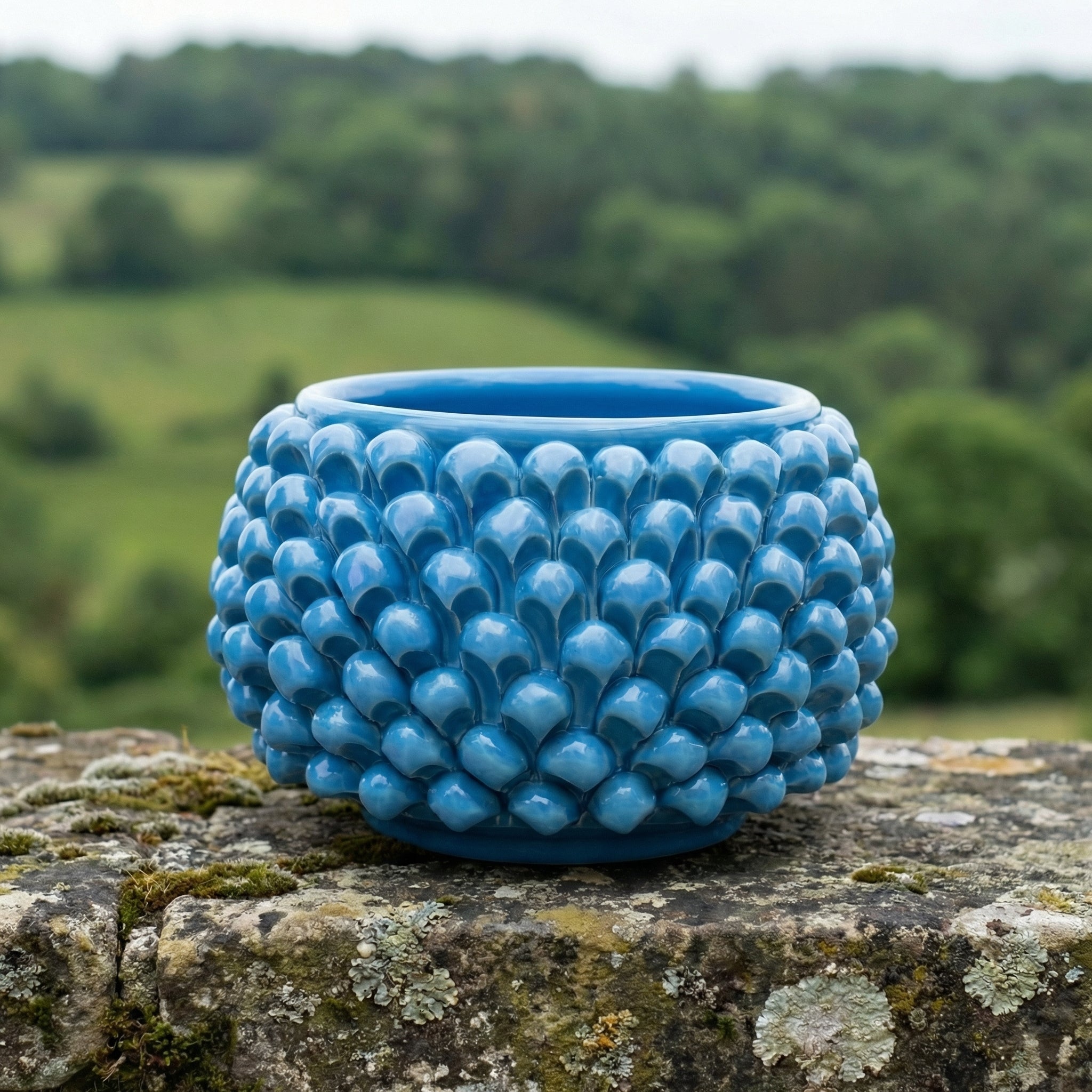 Vaso Mezza Pigna Senza Piede in Ceramica di Caltagirone - Turchese