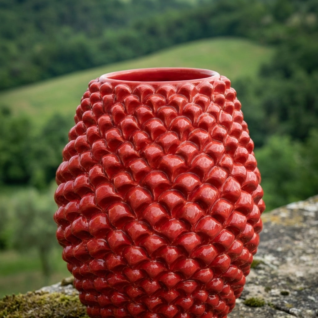 Vaso Pigna Botte in Ceramica di Caltagirone - Rosso Fuoco