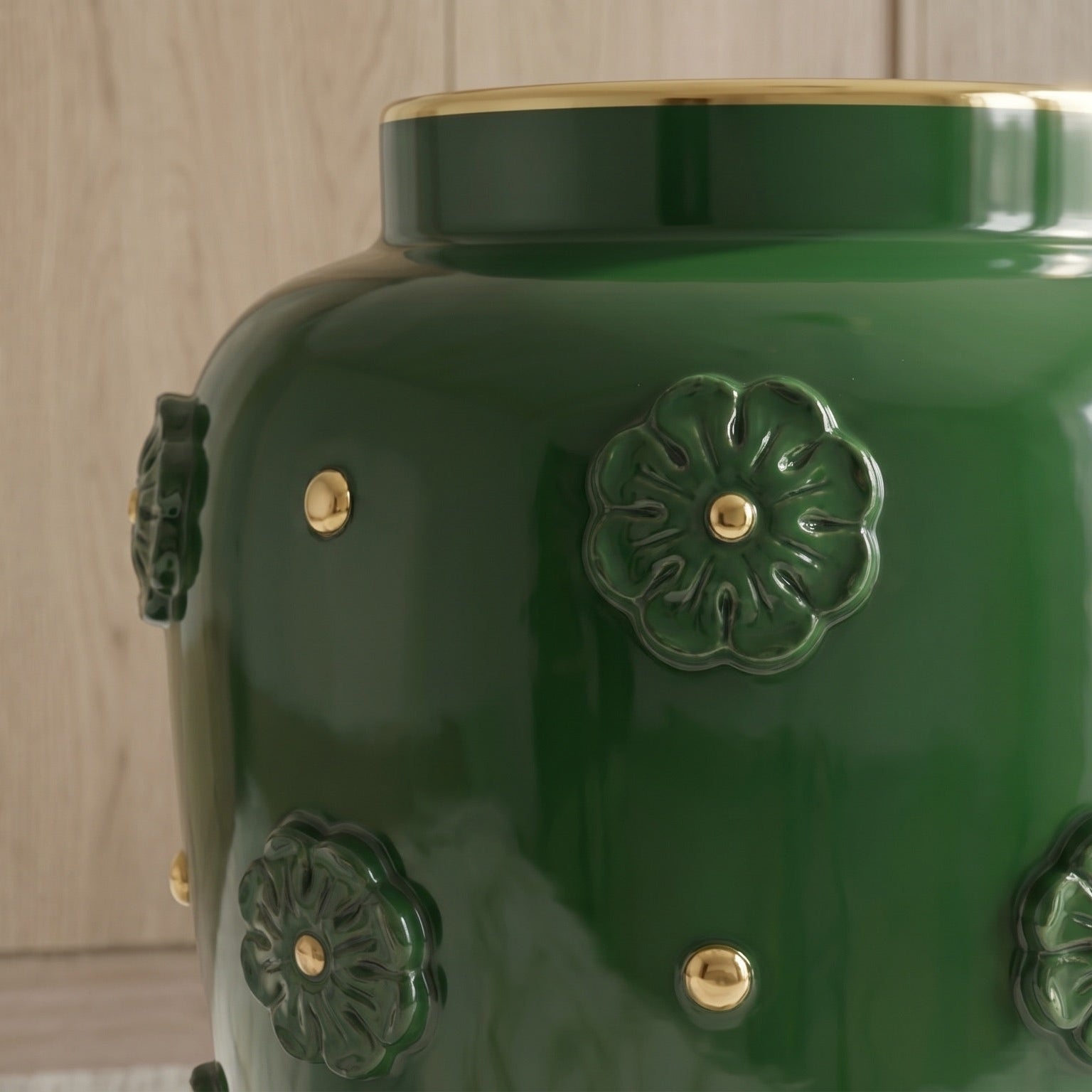 Vaso in Ceramica di Caltagirone h 37 cm - Rosone, Verde Antico e Oro
