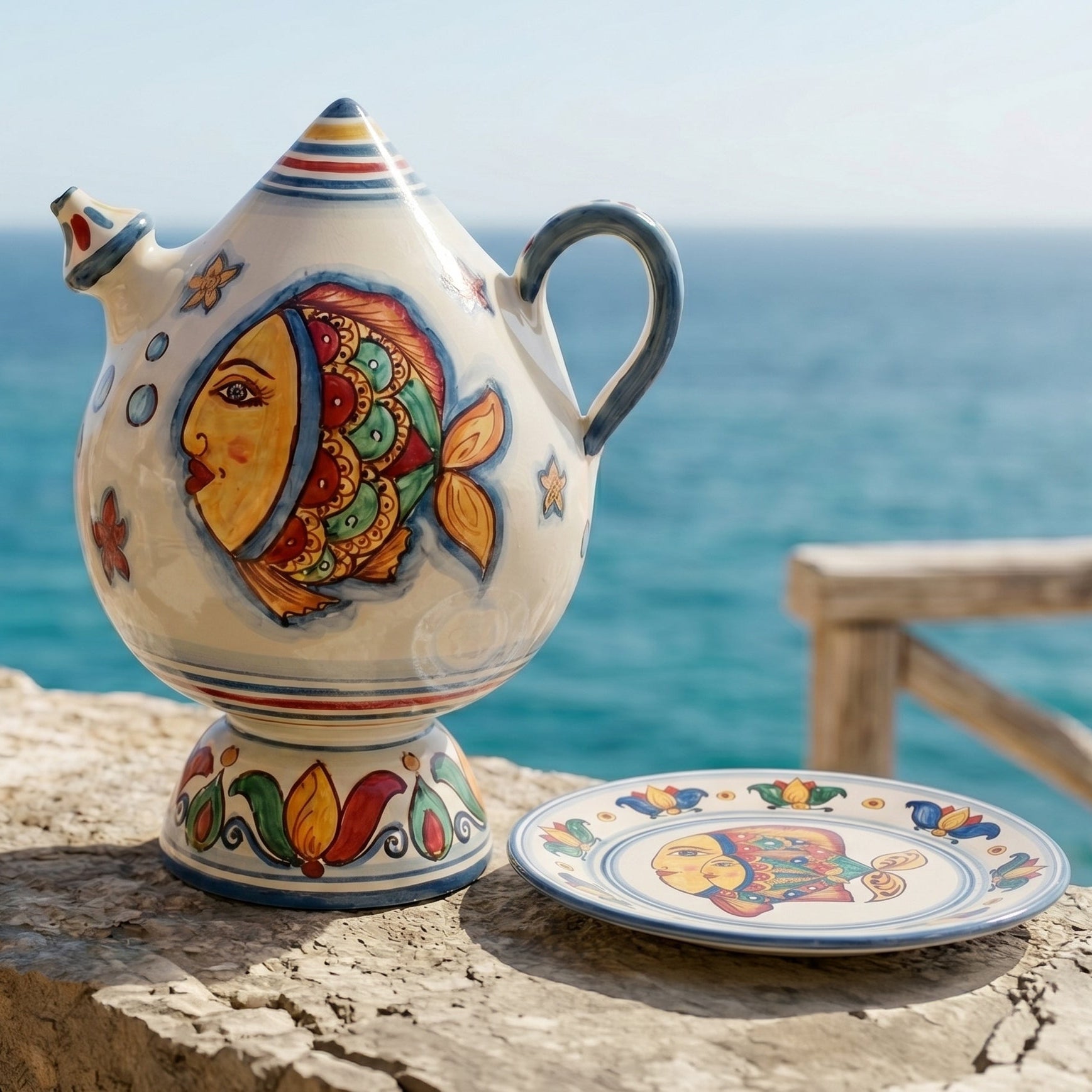 Bummulu Malandrino in Ceramica di Caltagirone h 25 cm - Decoro Pesci